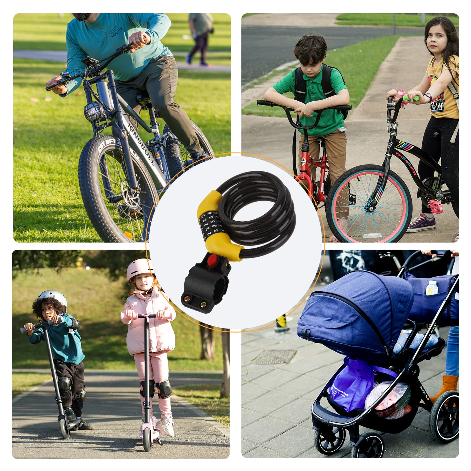 5-Digit Combination Bike Cable Lock, 12mm Heavy Duty Anti-Theft Bicycle Lock with Mounting Bracket, Resettable Security Lock, Weatherproof Zinc Alloy Cylinder for Bike, Scooter, Motorcycle - 6
