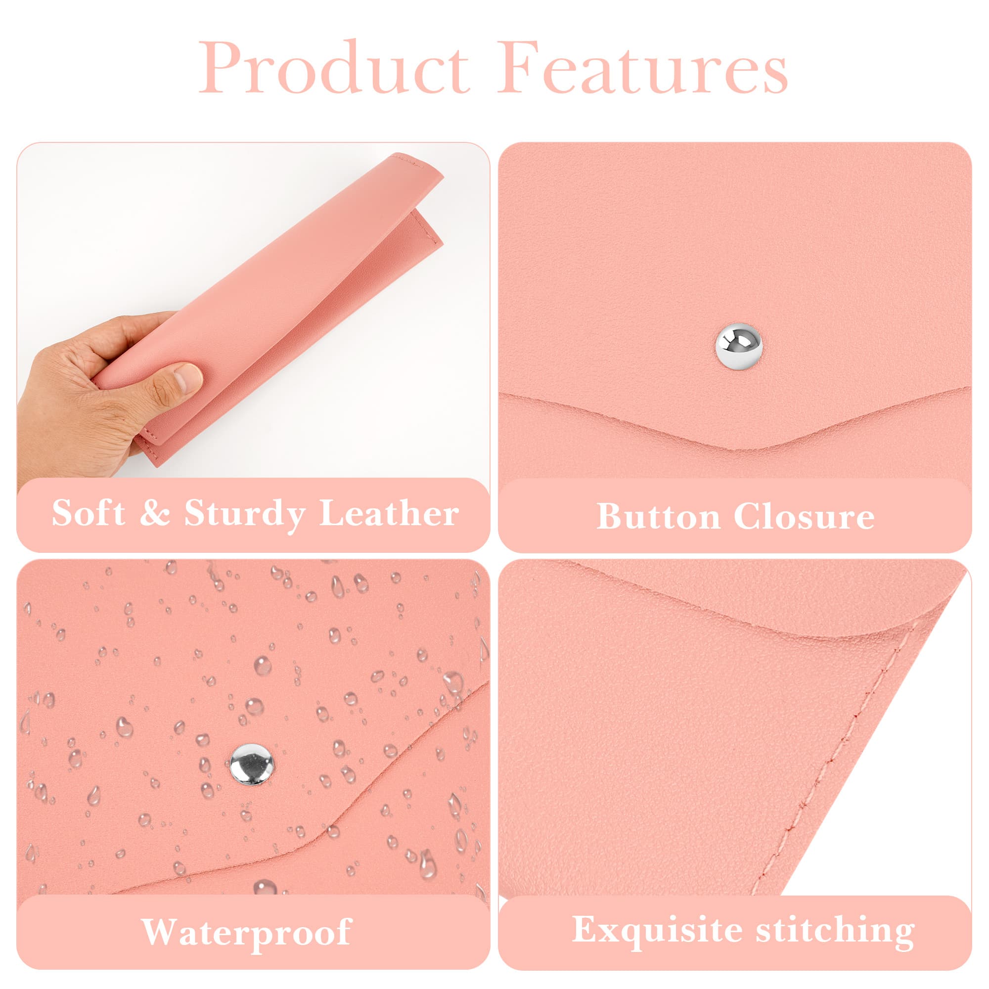 ReignSword Mahjong Card Storage Bag, PU Vegan Leather Mahjong Card Holder, Snap Button Standard Hands Rules Card Organizer, 8.46x5.31 Inch, Pink - 5