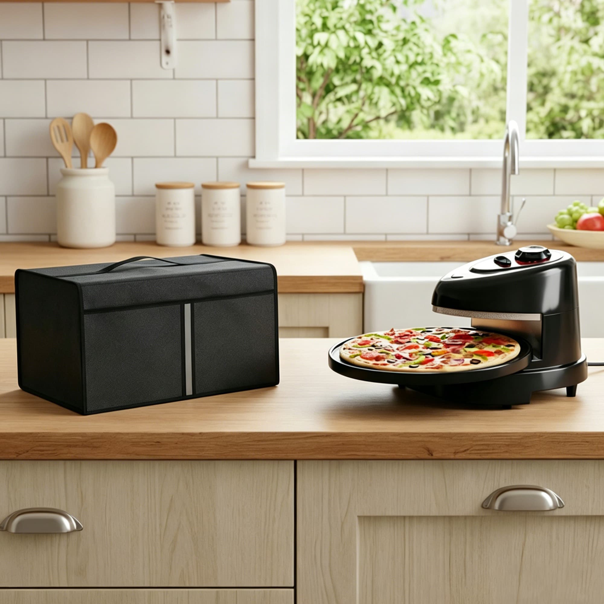 Pizza Rotating Oven Cover, Heavy Duty Fabric Dust Cover Compatible with Presto 03430 Pizzazz Plus Rotating Oven, Easy to Clean & Storage - Dark Gray - 2