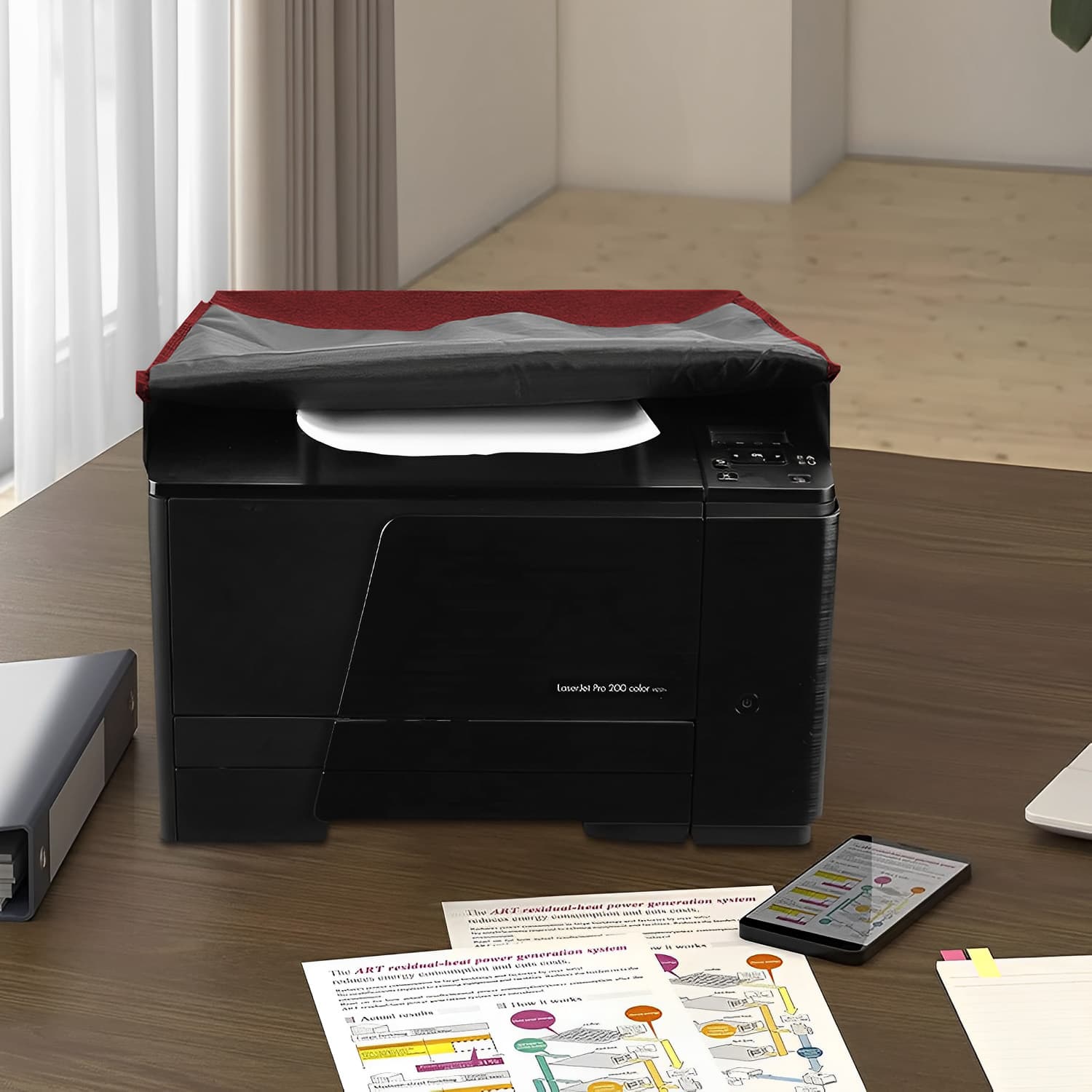 Kingshion Printer Dust Cover Compatible with Brother printers, HP printers, Printer Dust Cover for Brother MFC-L2710DN/L2750DW and HP CP-L2530DW/L2550DN - Dark Red - 5