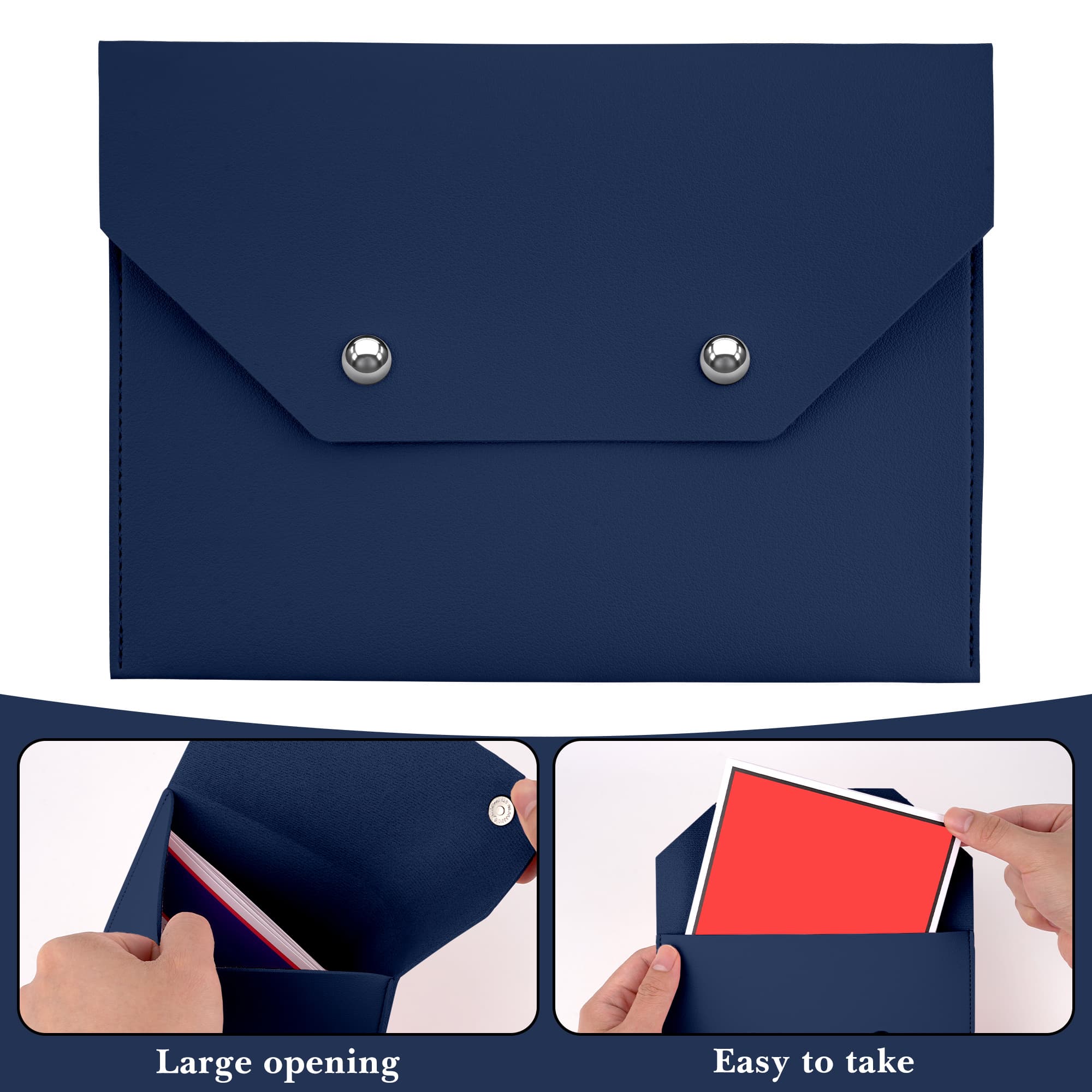 ReignSword Mahjong Card Holder, Vegan Leather Envelope Style Storage Bag, Portable Magnetic Snap Card Organizer, Travel Pouch for Mahjong Accessories (Royal Blue, 8 x 5.8 Inch) - 2