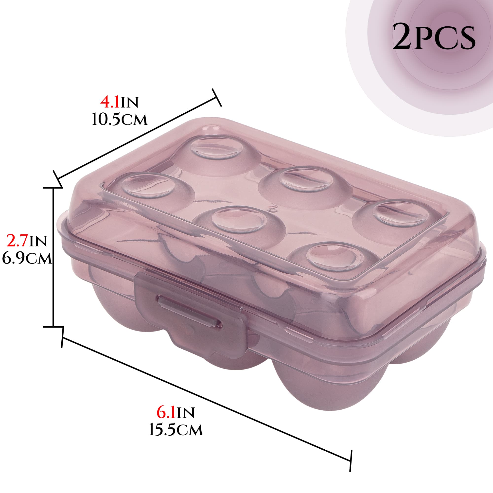 JANKINGS Portable Stackable Egg Storage Container, 2-Pack 6-Egg Holders with Tight-Fitting Lids, Purple PP Refrigerator Organizer and Travel Egg Carrier - 1