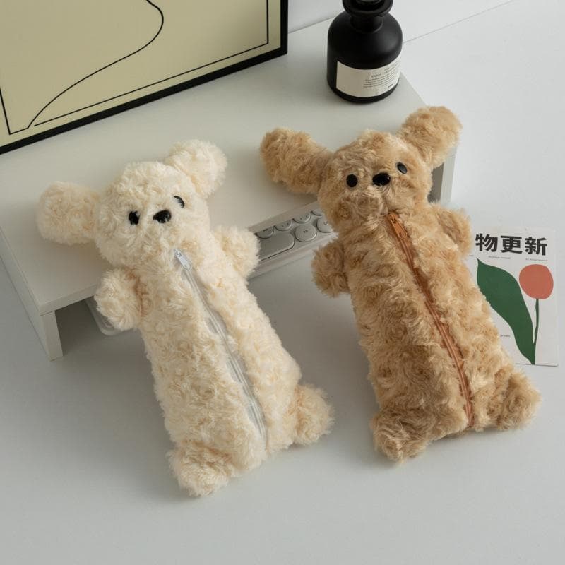 JANKINGS Teddy Pencil Pouch, Cute Teddy Zipper Pencil Pouch, Plush Animal Pencil Case Bag for Office Classroom Supplies - 5