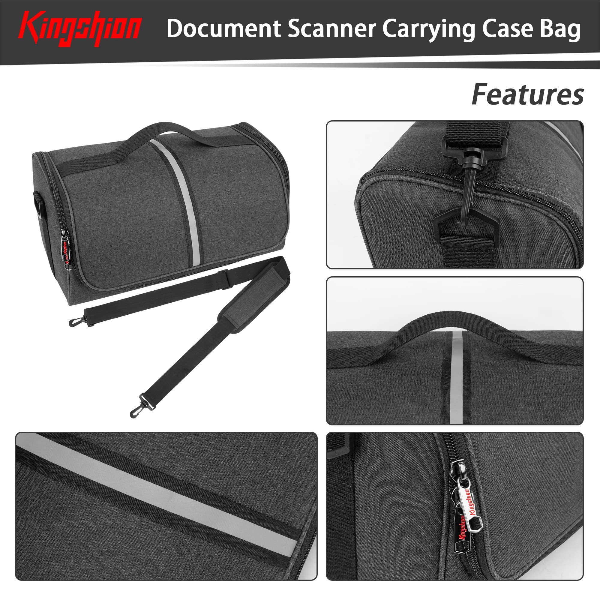 Kingshion Document Scanner Carrying Case Bag Compatible with Fujitsu iX1400, iX1500, iX1600, Fi series, Plustek, Brother and Raven Scanner Use - Dark Grey - 2