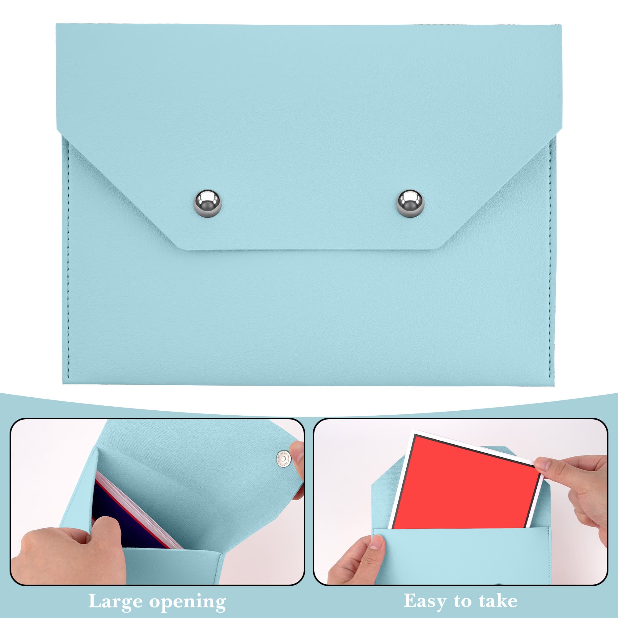 ReignSword Mahjong Card Holder, Vegan Leather Envelope Style Storage Bag, Portable Magnetic Snap Card Organizer, Travel Pouch for Mahjong Accessories (Sky Blue, 8 x 5.8 Inch) - 2