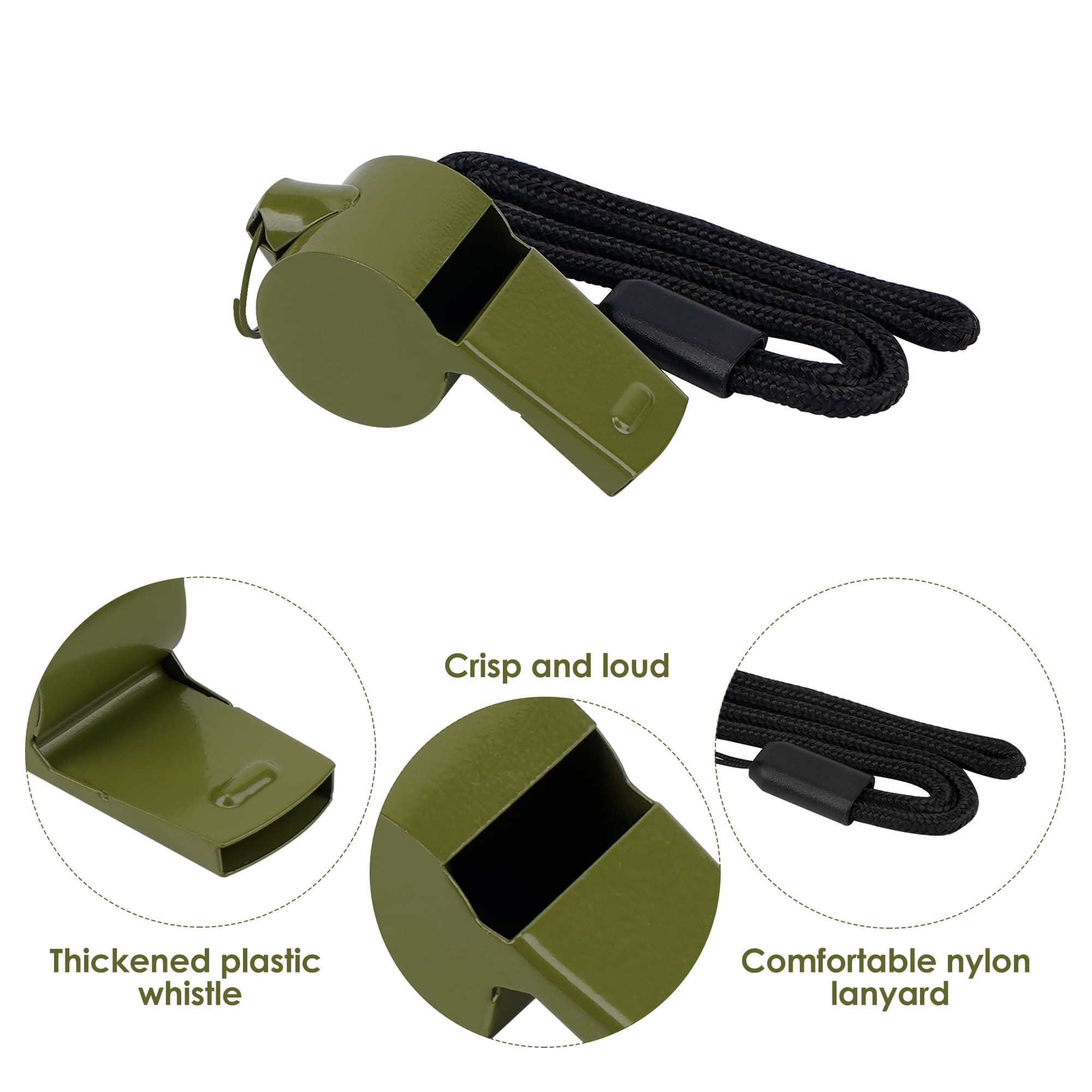 JANKOW 6 Pack Stainless Steel Sports Whistles with Lanyard, Loud Metal Sports Whistle Sets Beadless Whistle for Coaches, Referees, and Hikers (Green) - 2