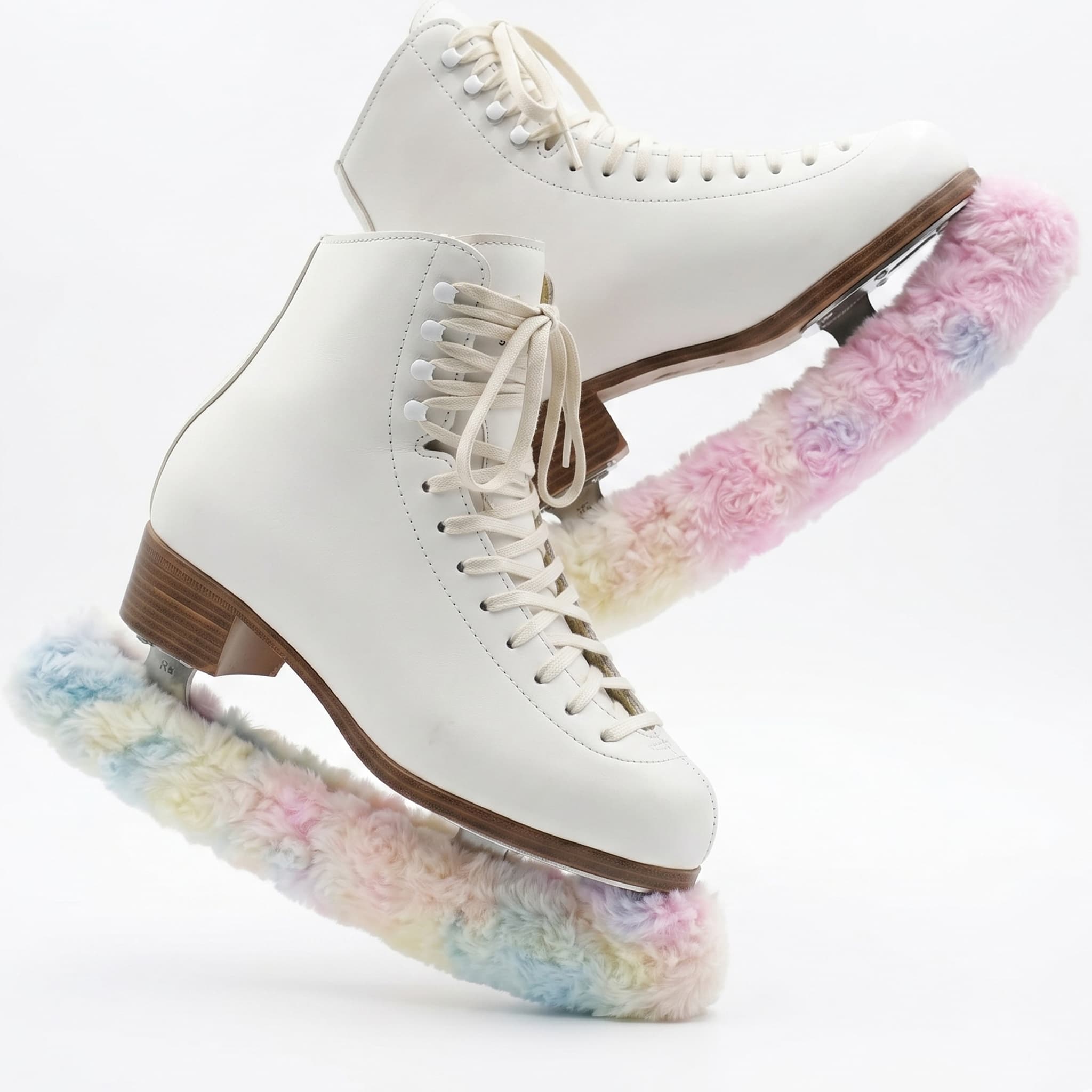 Riding Rush Ice Skate Soakers 1 Pair Plush Blade Covers, Dreamy Rainbow Faux Fur Design, Lightly Thickened 10g Padding, Soft Absorbent Lining, Fits Figure & Hockey Skates up to 12 inch, Skate Accessor - 2