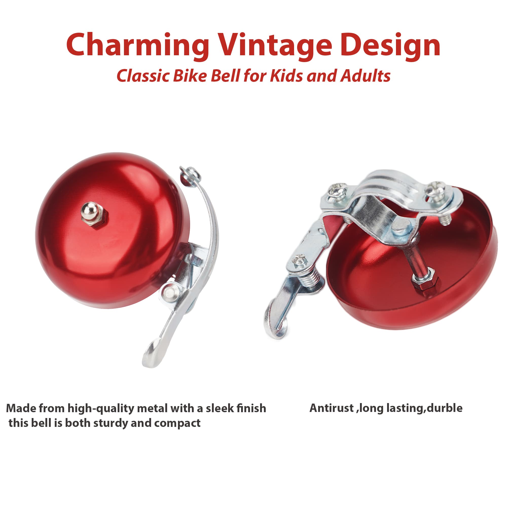 RidingRush Bike Bell for Adults – Loud and Clear Sound, Classic Metal Design, Easy to Install, Ideal for Mountain Bikes, Road Bikes, and Scooters ( Red ) - 1