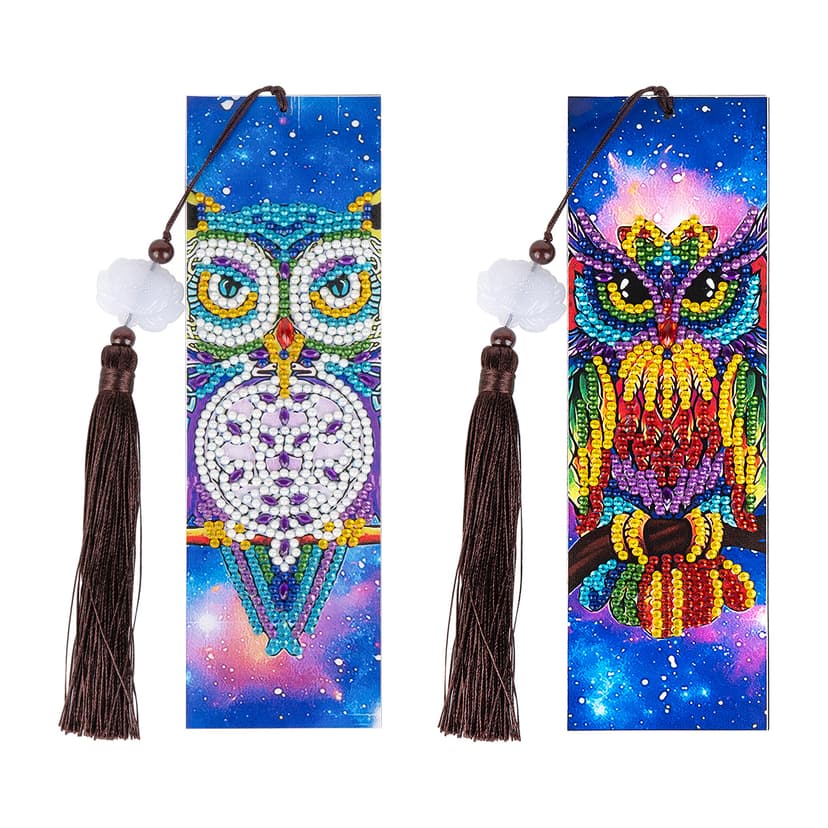 JANKINGS 5D Diamond Painting Bookmarks Kits Animal Owl Queen Leather Tassel Shaped Drill Diamond Art Bookmark, DIY Diamond Art Bookmarks for Book Lovers, Art Adult Beginner (2 Pieces)