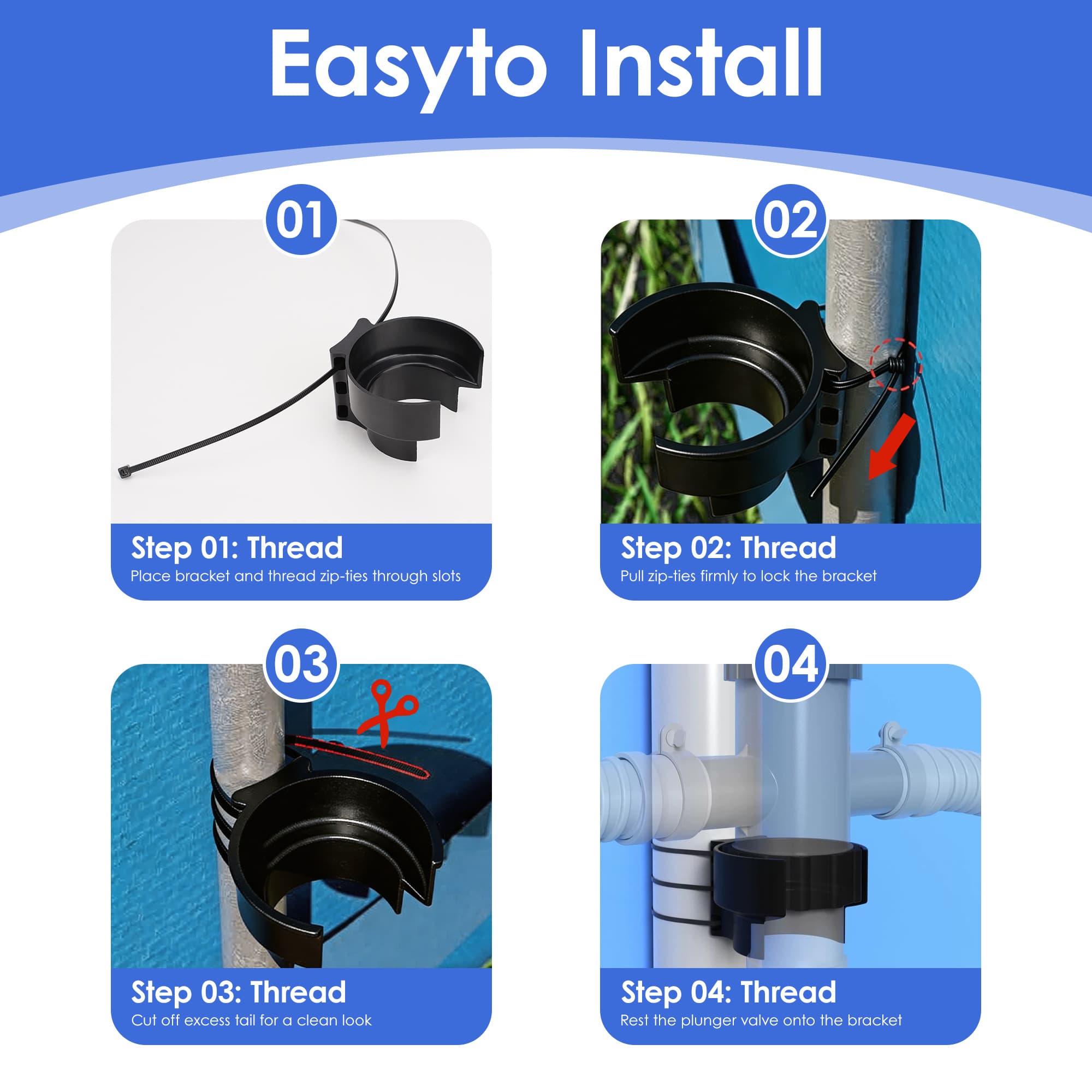 ReignSword 2 Pack Pool Plunger Valve Bracket, Above Ground Pool Hose Holder, Anti-Slip Pool Intake Hose Support, Compatible with Intex, Bestway, Coleman, Funsicle Pool Accessories (Black) - 2