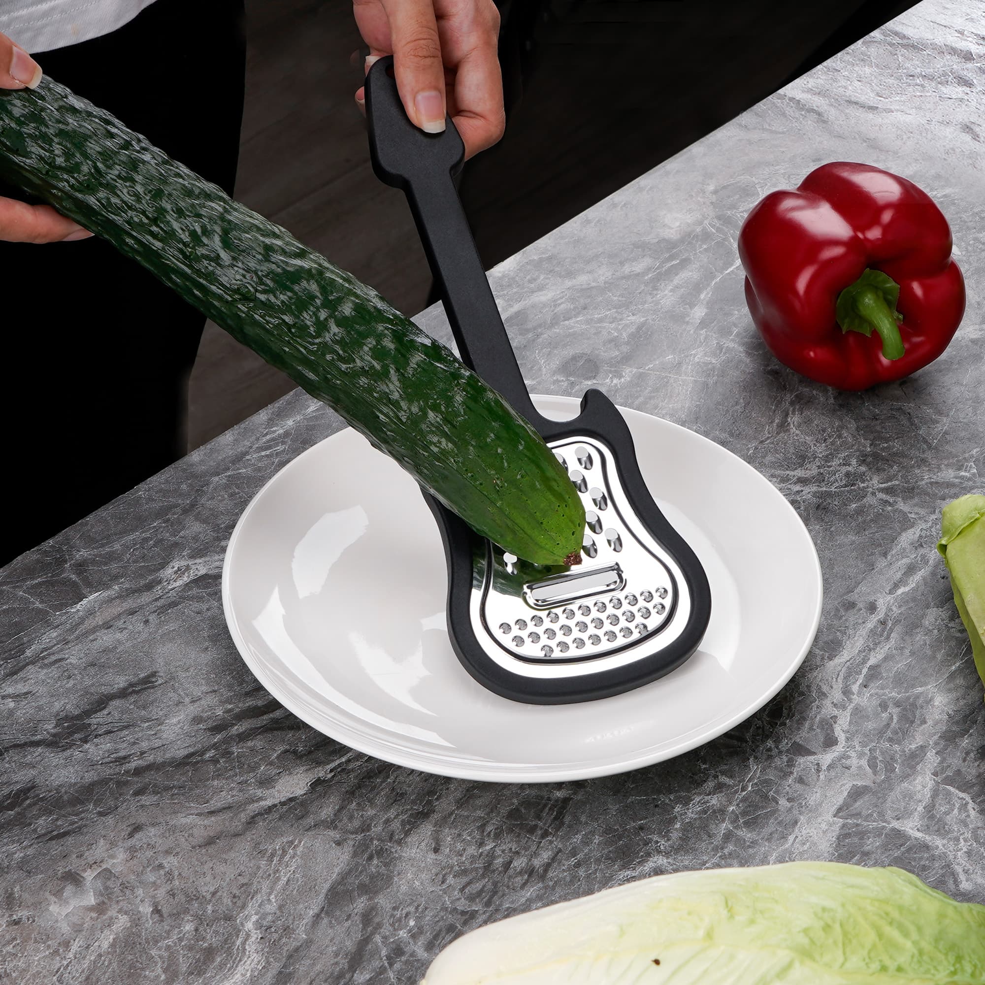 JANKOW 2 Pcs Guitar Style Cheese Grater, Creative Household Paring Scraper, Professional Vegetable Grater for Kitchen ( Black ) - 3