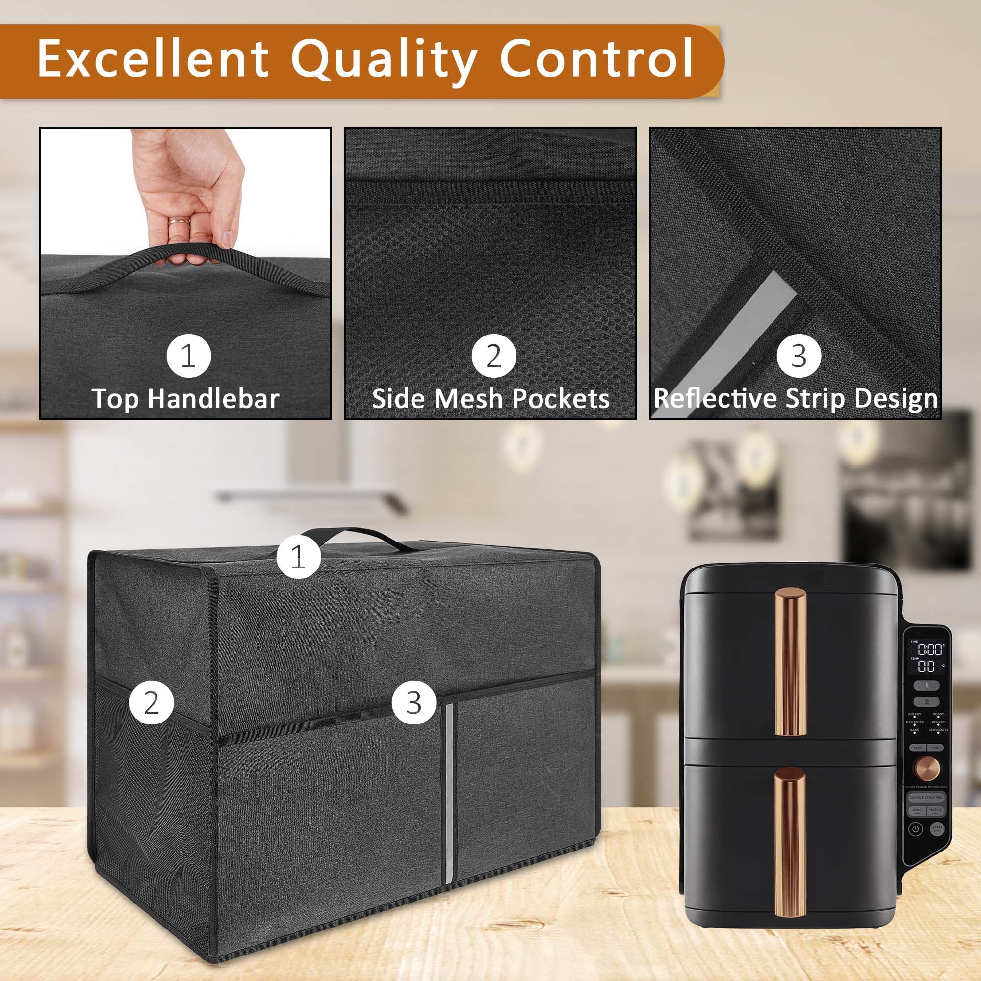 Kingshion Air Fryer Dust Cover compatible with 9.5L Capacity Vertical Dual Drawer, Air Fryer cover for Ninja SL400UKCP/SL400UK -Dark grey - 3