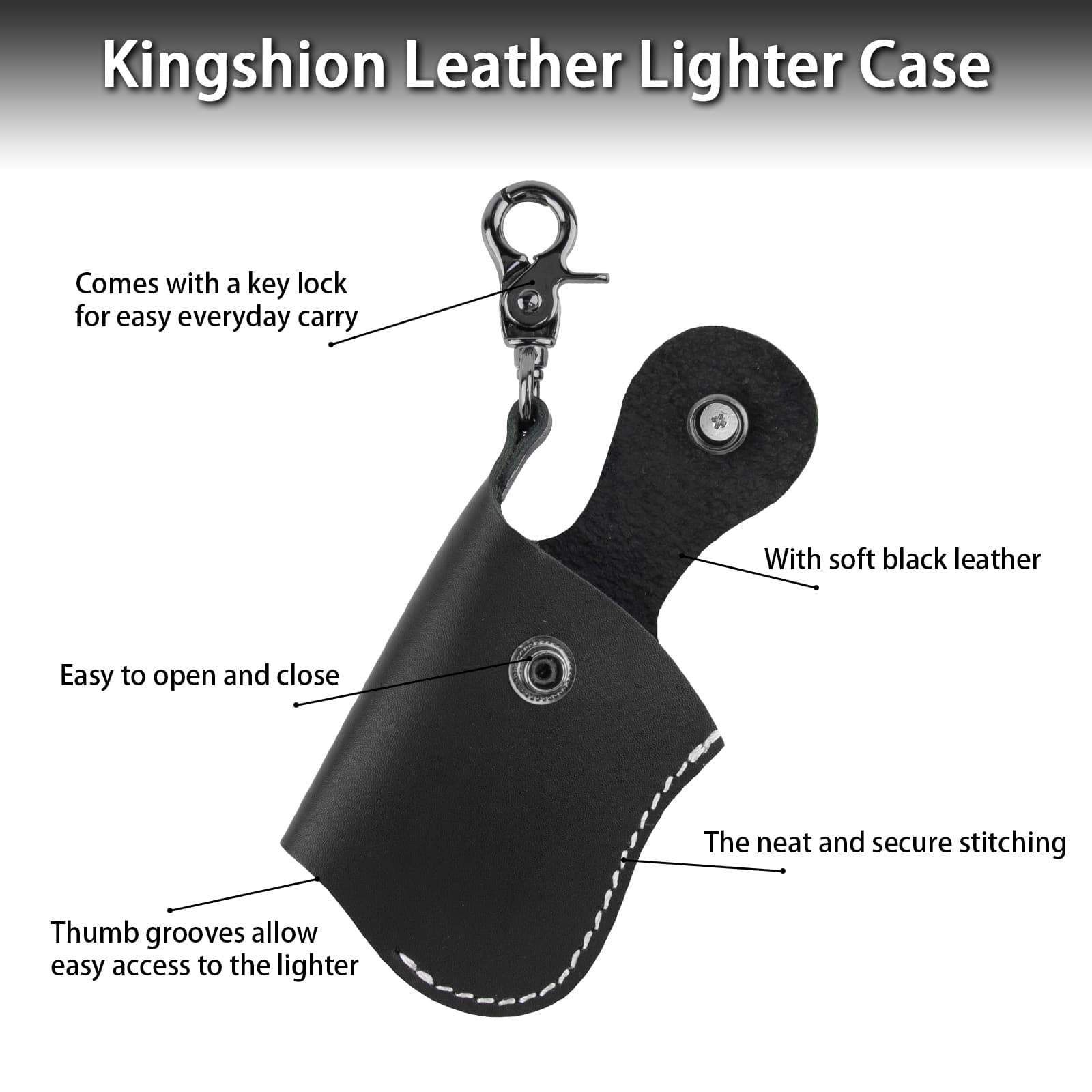 Kingshion Lighter Pouches, Lighter Lighter Pouch, Lighter Cover, Lighter Cover Holder, Compatible with Outdoor Lighter Leather Case, Lighter Leather Bag, Standard Size Lighters, Black - 2