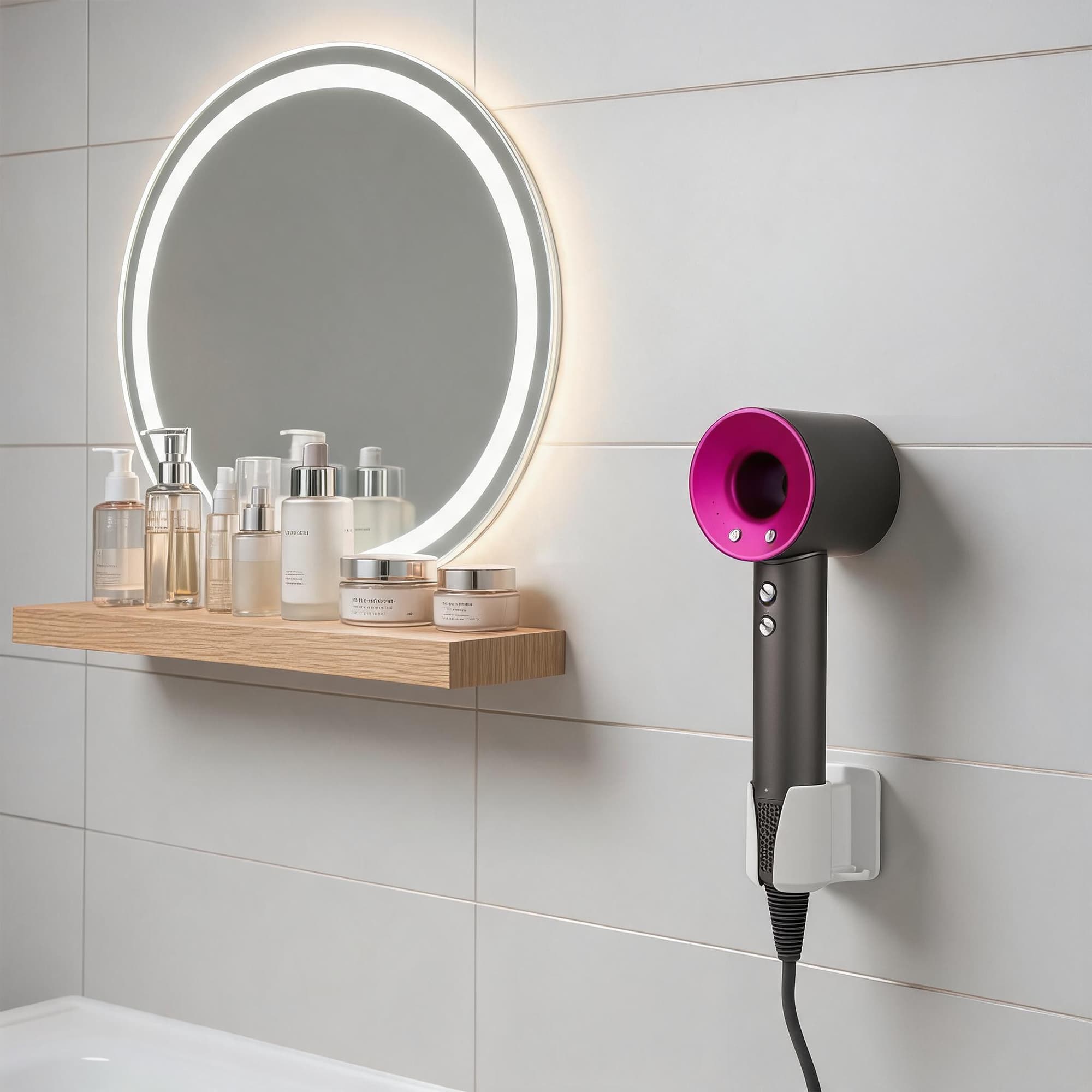 ReignSword Hair Dryer Wall Mount Holder, Plastic Bathroom Organizer Rack Compatible with Dyson Supersonic HD17, Blow Dryer Storage Stand with Inner 1.54" Diameter (White) - 2