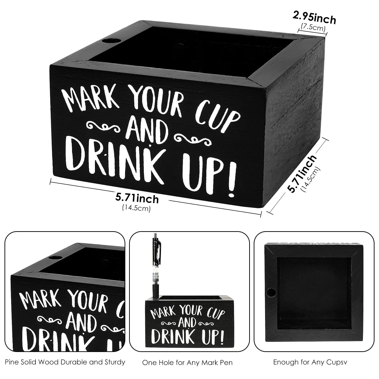 JANKOW Cup Holder with Marker Slot, Black Wood Disposable Cup Holder, Mark Your Cup and Drink Up Plastic Cup Organizer - 2