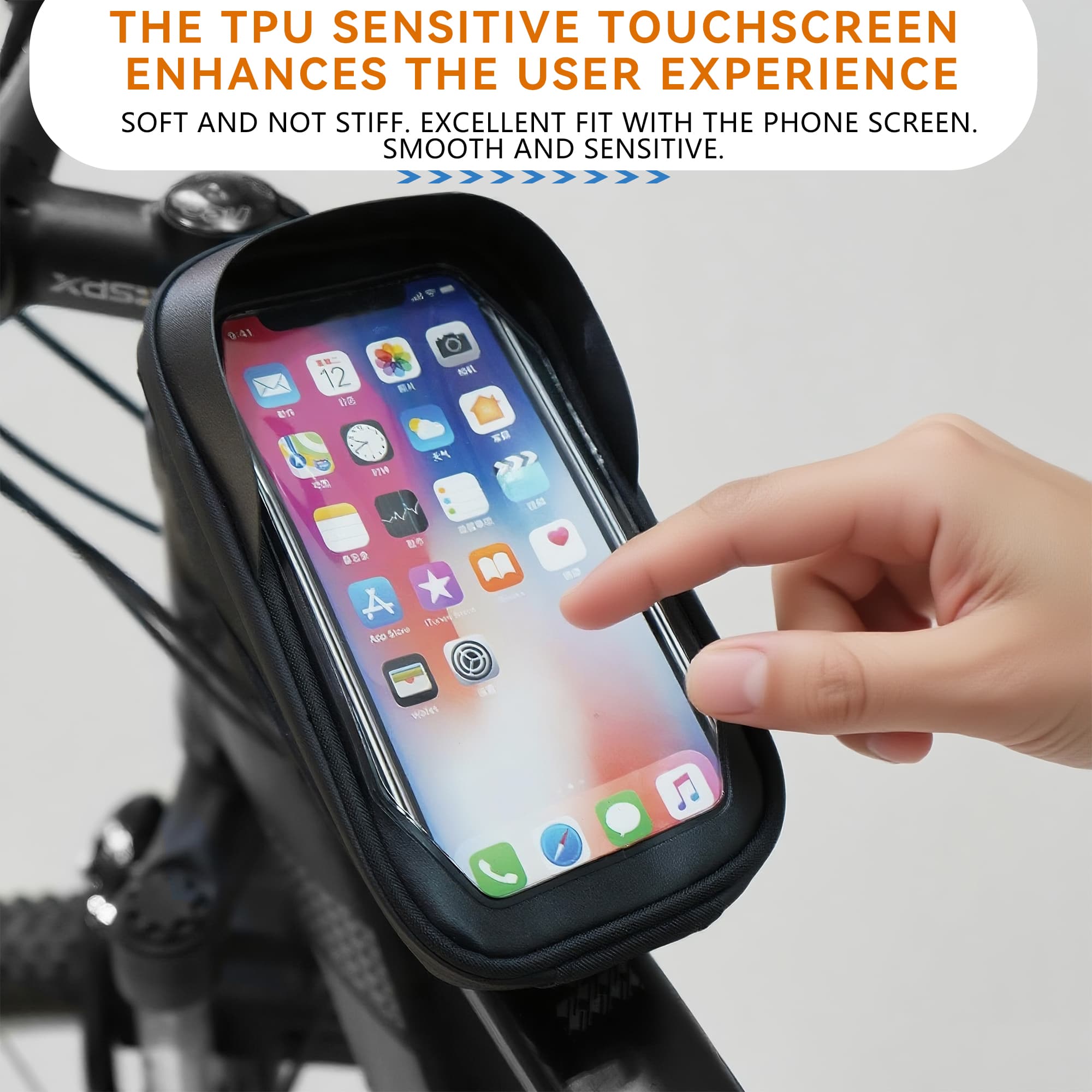 RidingRush Phone Mount for Bike, Waterproof Bicycle Phone Holder Bag with Sun Visor, Touchscreen Phone Case Fits Up to 7 Inch Phones, Bike Frame Bag for Cycling Accessories - 1