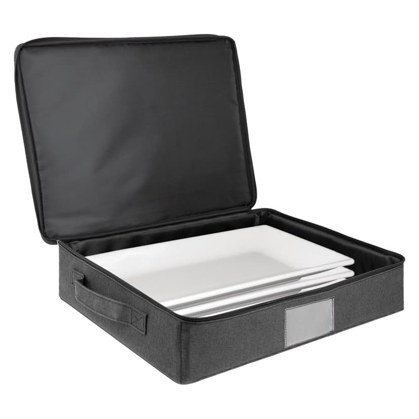 Kingshion Platter Storage Case, Hard Shell, China Storage Container for Moving,Dinnerware Storage Box w/Lid and Handles 18.1x13.8x3.9 in (Dark gray)