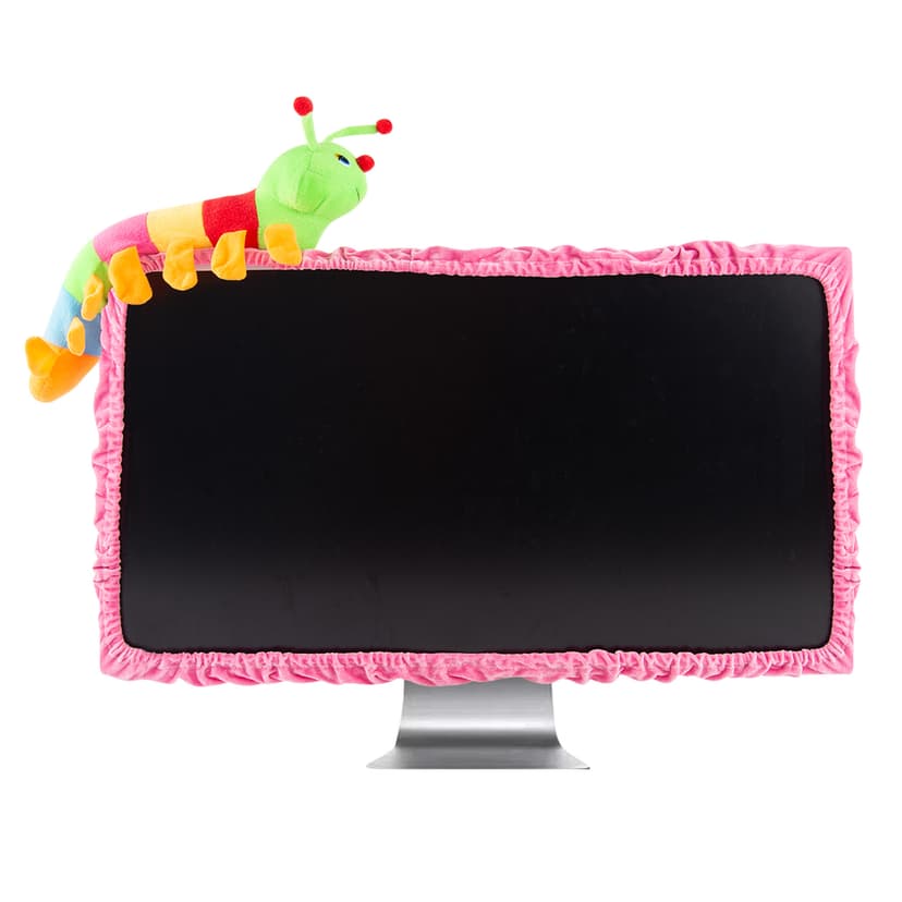 23"-27" Lovely Cute Caterpillar Computer Monitor Cover with Elastic, TV LCD Screen Monitor Decoration Dust Cover Protector, Pink