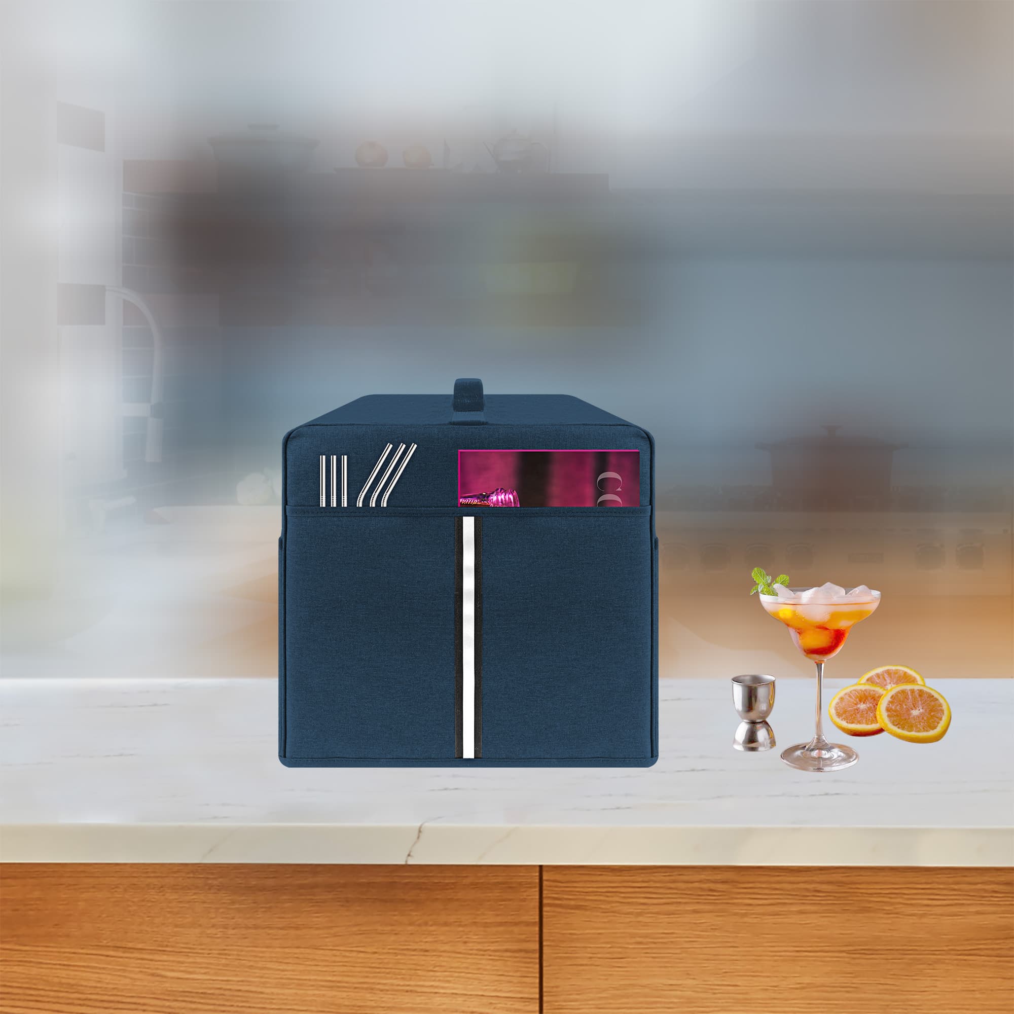 Kingshion Cocktail Machine Protective Cover Compatible with Bartesian Cocktail Machine - Pockets to Store Bartesian Accessories - Bartesian Cocktail Capsules - Dark Blue - 3