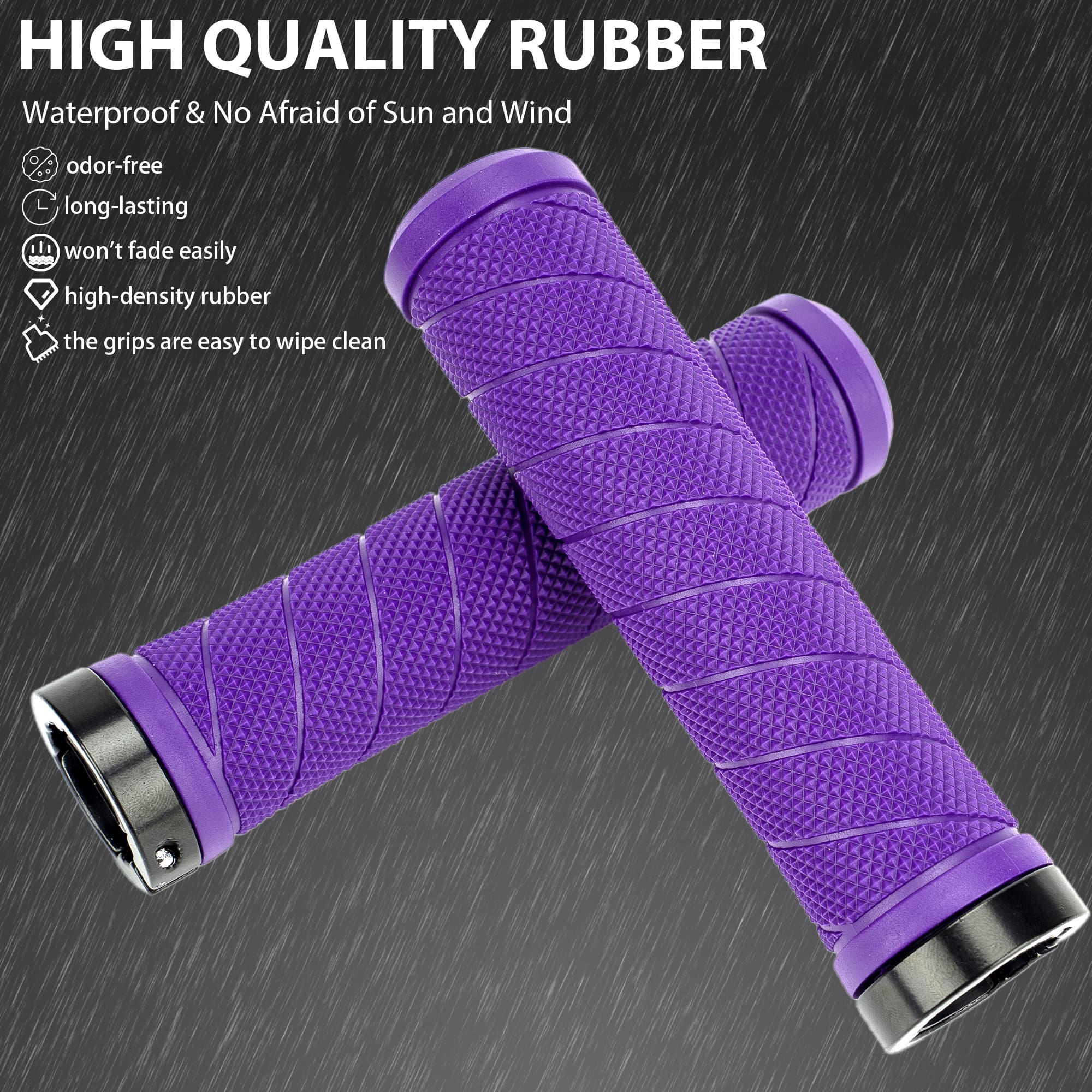 Bike Handlebar Grips for MTB, BMX & Scooter – 22.2mm Lock-On Rubber Bicycle Grips with Aluminum Rings, Non-Slip Ergonomic Comfort Grip - 4