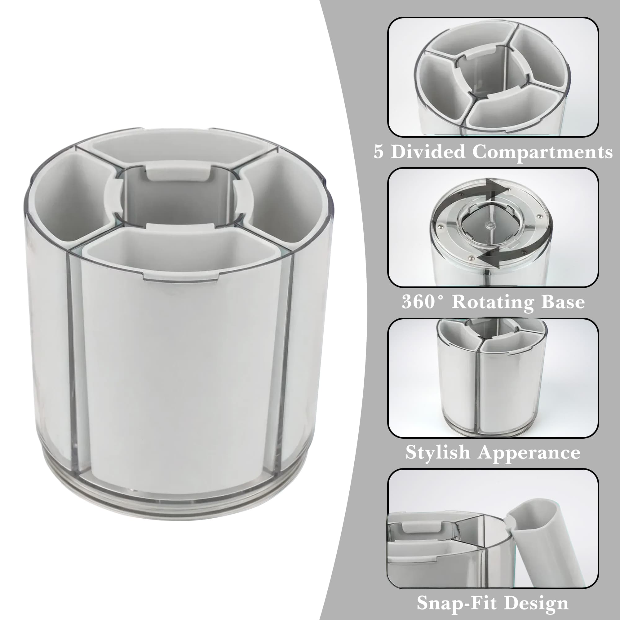 ReignSword 360° Rotating Pen Holder, Expandable 5-9 Slots Desk Organizer, Clear Detachable Pencil Cup Caddy, Aesthetic Desktop Supplies for Office Home (White) - 2