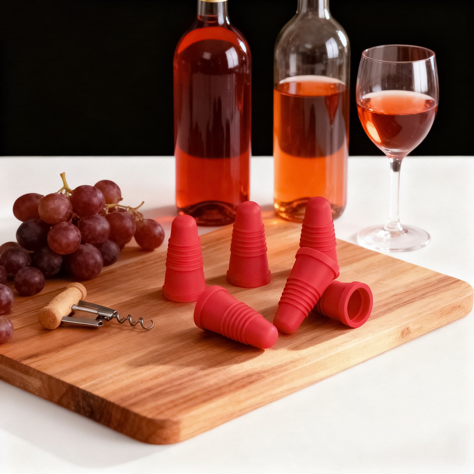 JANKINGS Silicone Wine Stoppers, Red, 6-Pack - Reusable Airtight Bottle Plugs for Wine Bottles, Food-Grade, Leak-Proof, Easy-Grip, Dishwasher Safe - 5