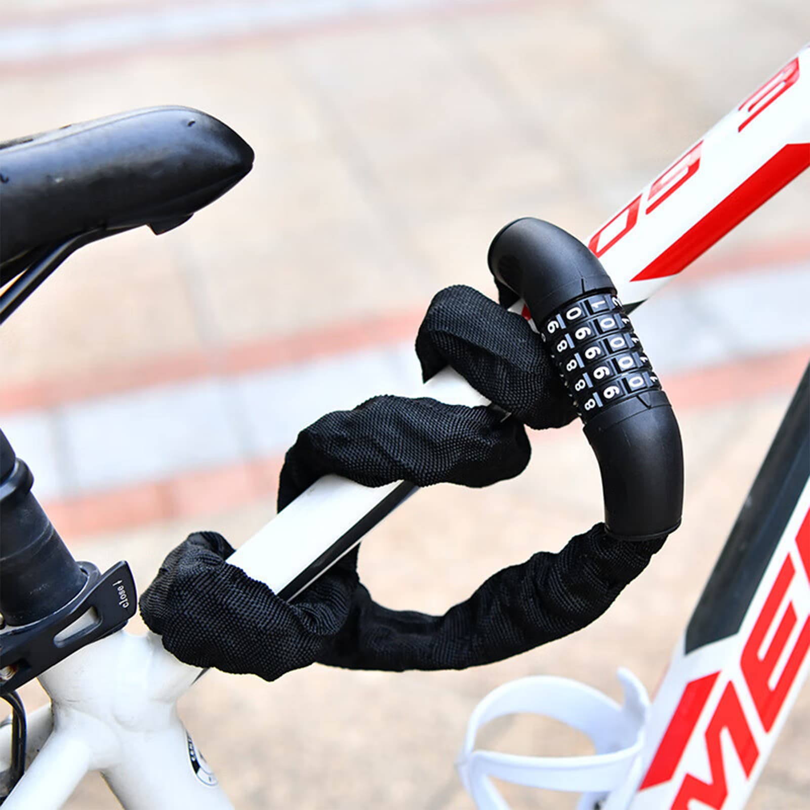 RidingRush Bike Lock Chain – Heavy Duty 4-Digit Combination Lock, Secure Cable Lock for Bicycle, E-Scooter, E-Bike, Anti-Theft Protection, Weatherproof, Easy to Use - 1