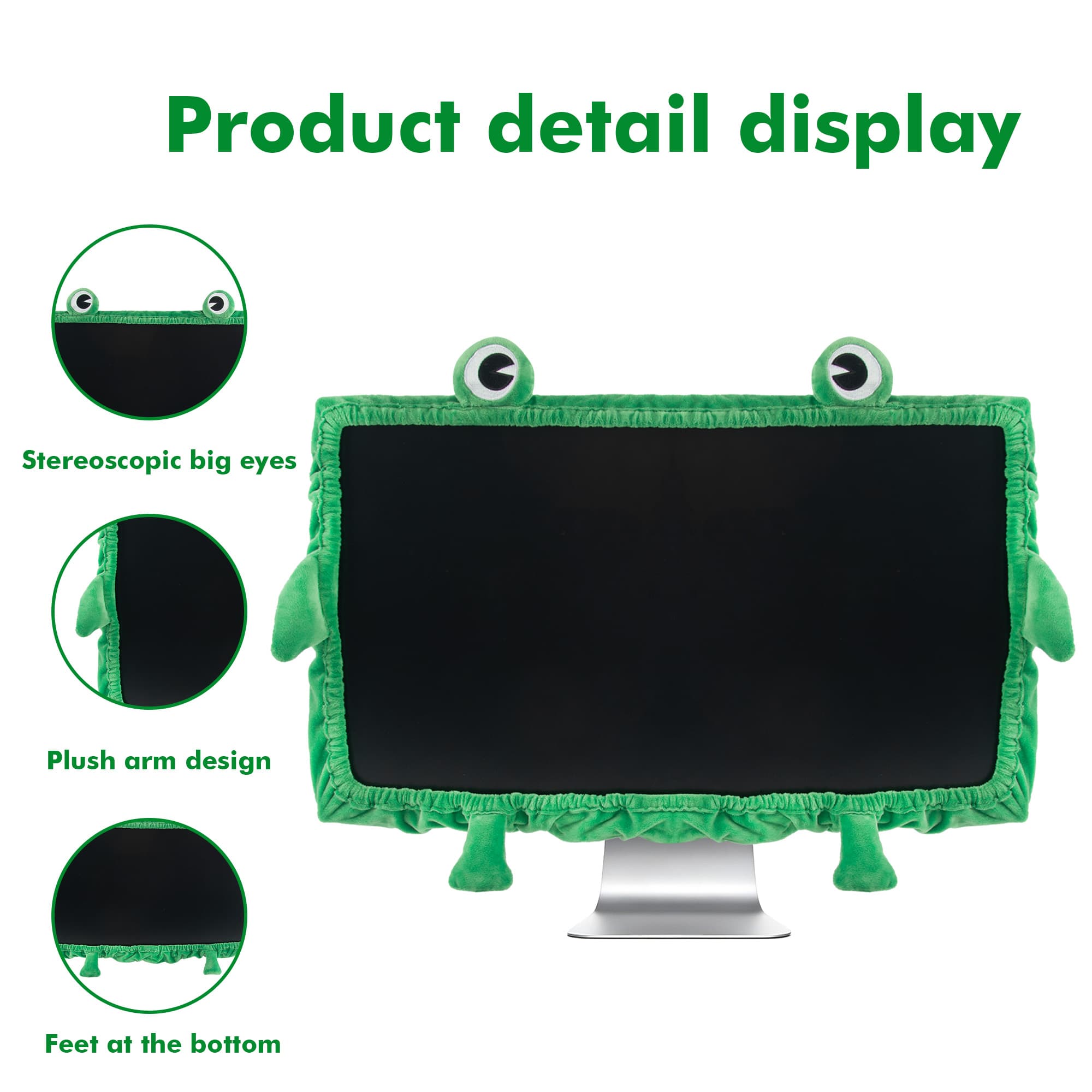 Kingshion Frog Monitor Cover, 23–27 Inch Cute Green Computer Screen Bezel Cover, Stretch Polyester with Elastic Band, Easy Install Desk Decor for Home Office, 1-Pack - 2