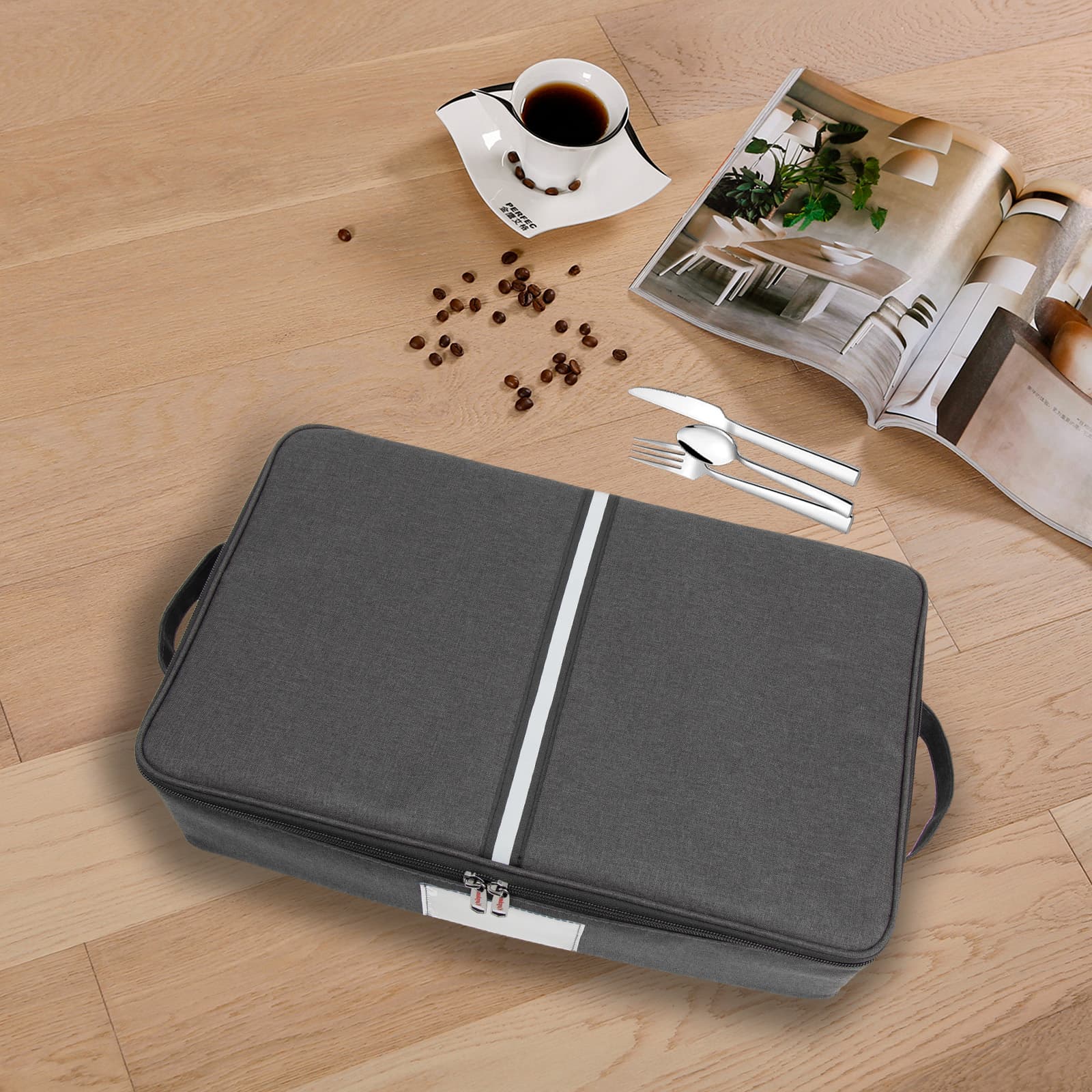 Flatware Storage Case - Durable 5 Compartment Silverware Storage Container Box with Removable Lid and Easy to Carry Handles - 5