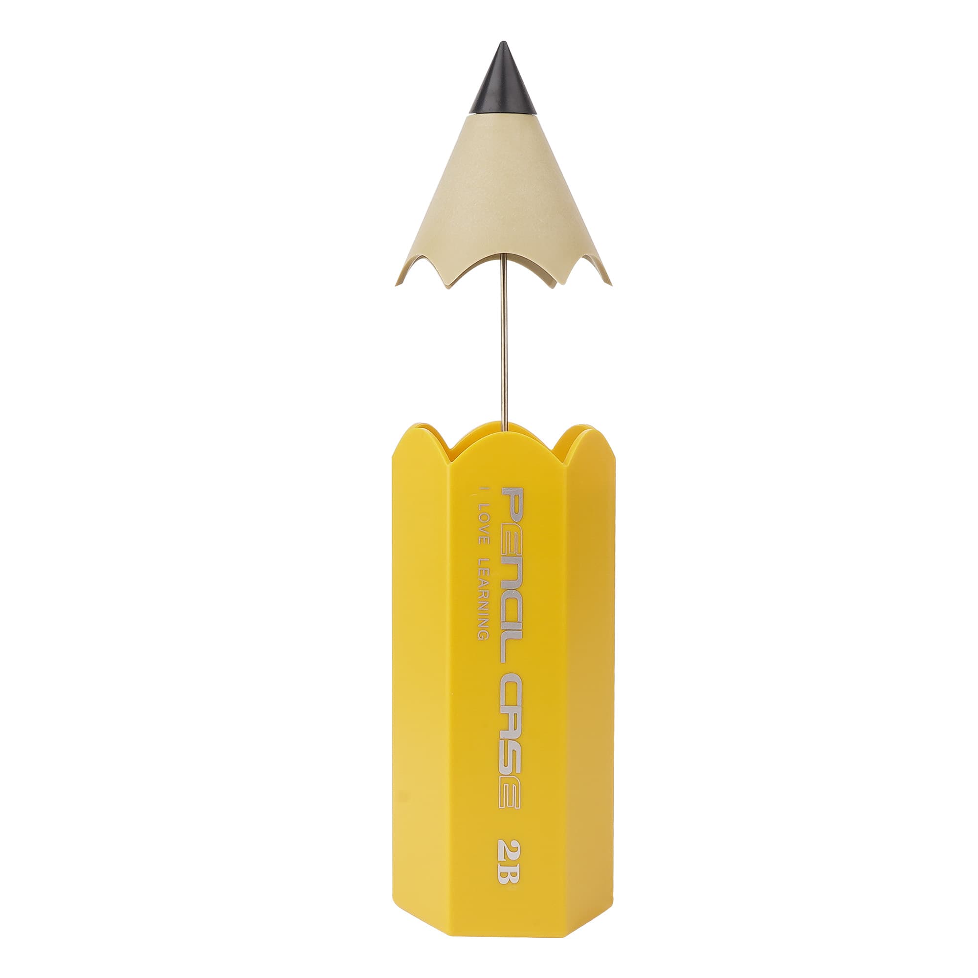 JANKOW Pencil-Shaped Pen Holder, Double-Layer Desk Organizer, Plastic Desktop Pencil Cup, Yellow, 1-Pack - 1