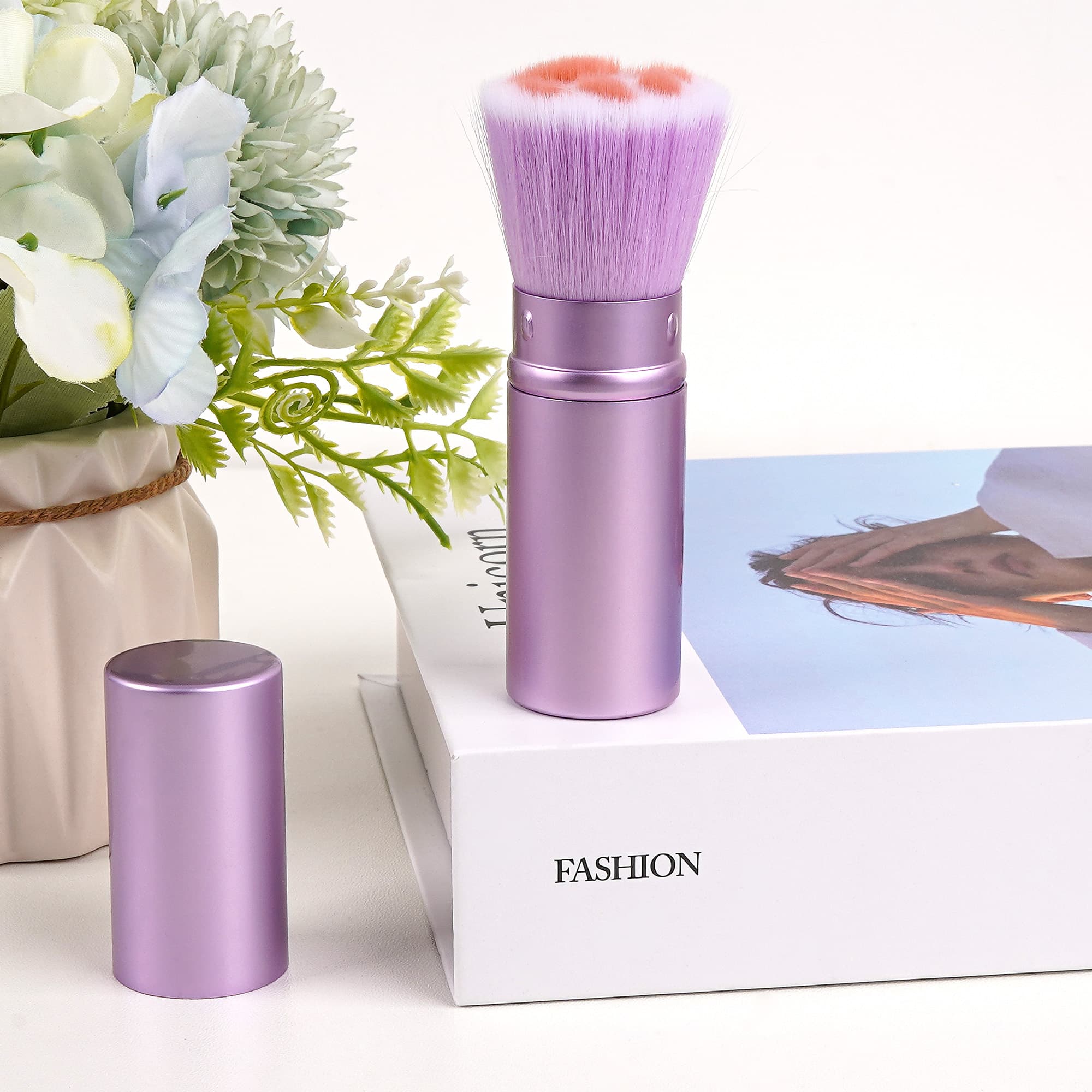 JANKOW Cat Paw Makeup Brush, Telescopic Powder Brush, Travel Blush Brush for Face Powder Blush Shadows Contour Makeup (1 Pcs Purple) - 6