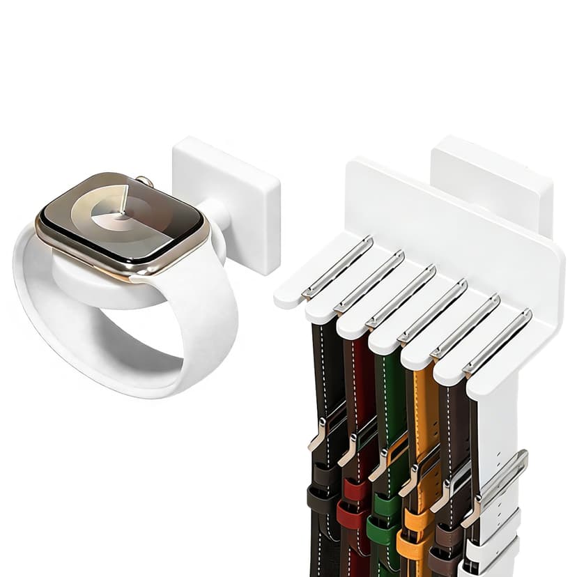 ReignSword Watch Stand & Watch Band Holder Set, 6 Slots Plastic Organizer for Display Strap, No-Drill Watch Accessories for Men and Women (White)