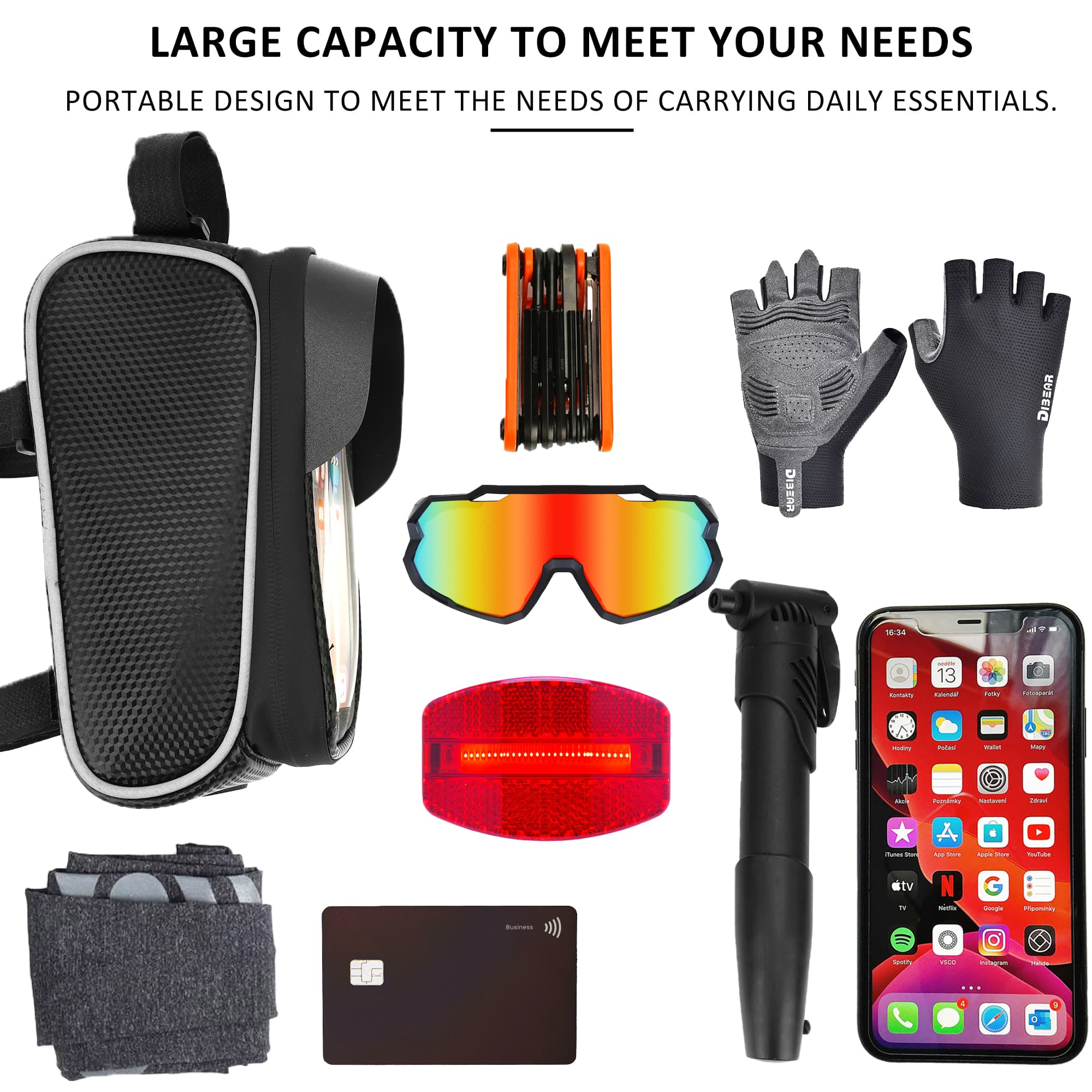 RidingRush Waterproof Bike Phone Bag – Touchscreen Frame Bag for Phones up to 7 Inches, Reflective Strips, Earphone Hole, Ideal for Cyclists - 1