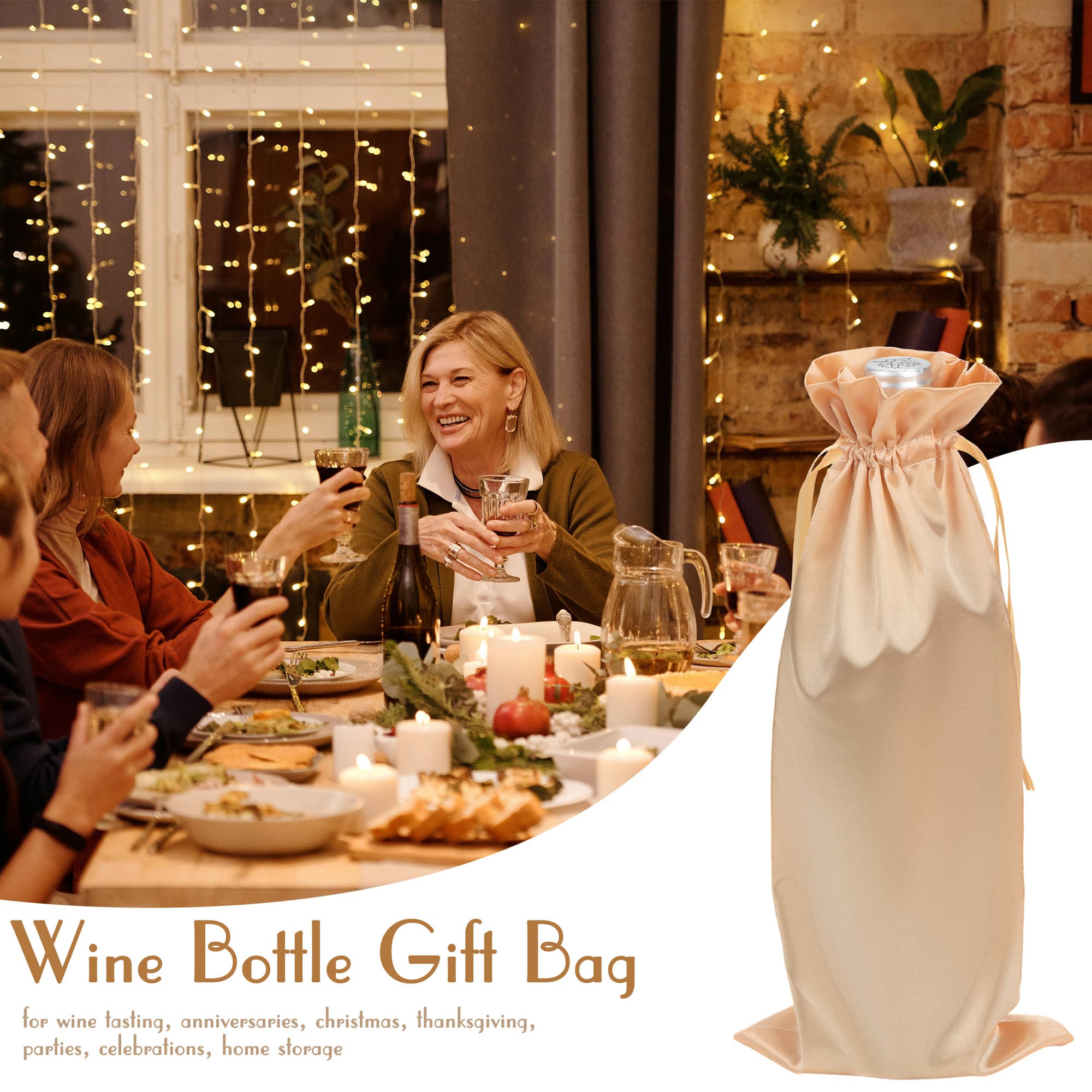 JANKINGS Wine Bottle Gift Bag, Reusable Silk Wine Gift Bags with Drawstrings, Champagne Bags Carrier for Birthday, Wedding, Party (12Pcs Golden) - 5