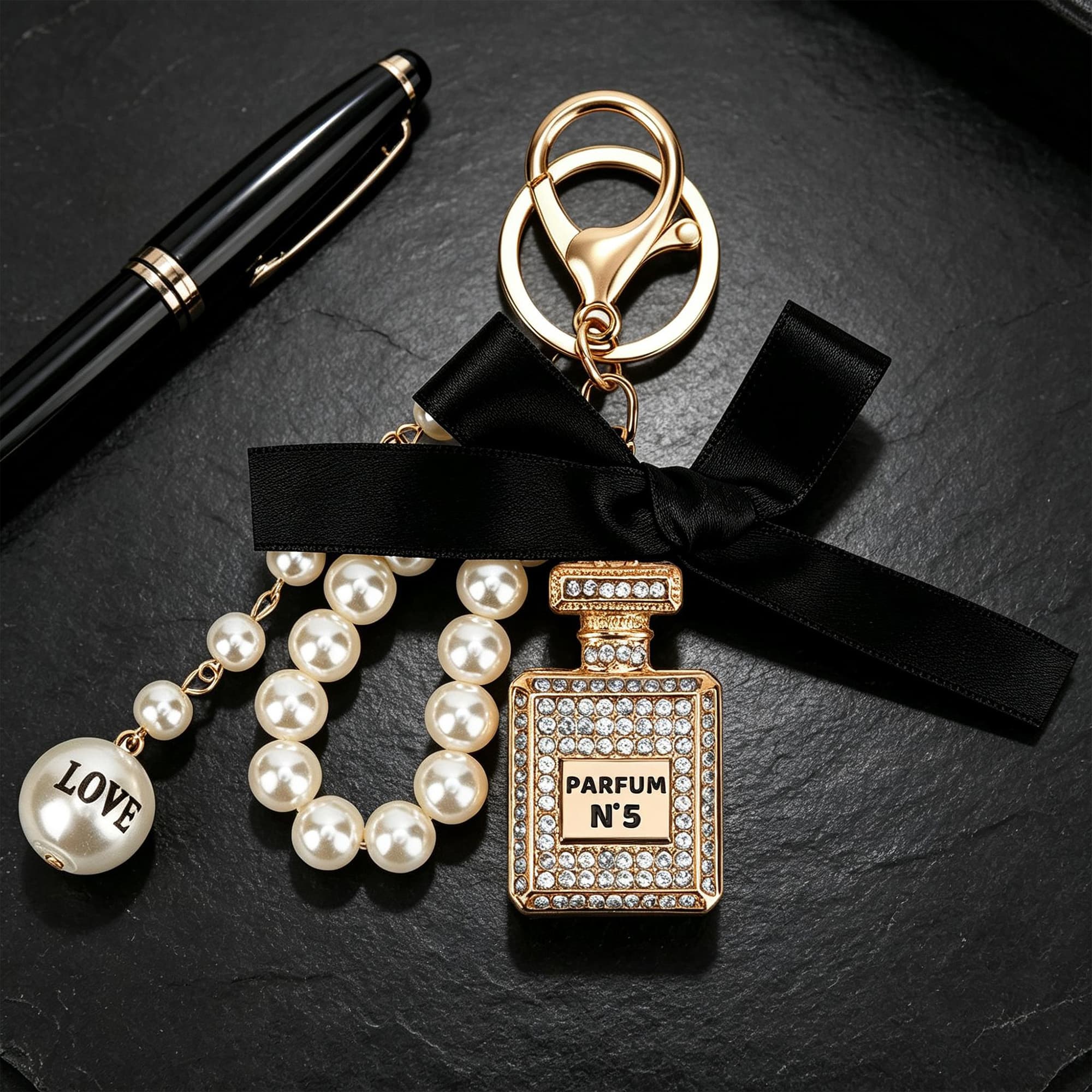 ReignSword Pearl Bow Perfume Purse Keychain for Women, Elegant Crystal Perfume Bottle Key Ring, Bling Car Key Chain & Handbag Charm (White) - 5