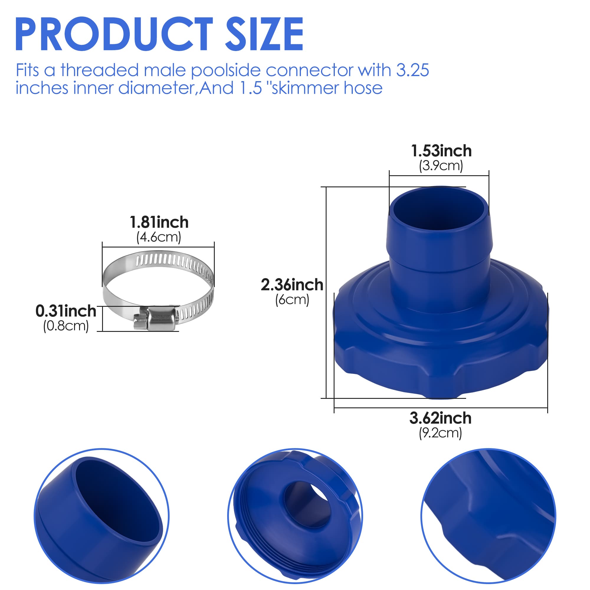 ReignSword 11238 Pool Skimmer Hose Adapter Replacement, Compatible with Intex Above Ground Pools, 1.5" Hose Connector with 3.15" Threaded Screw, Pool Skimmer Replacement Parts (2 Pack) - 3