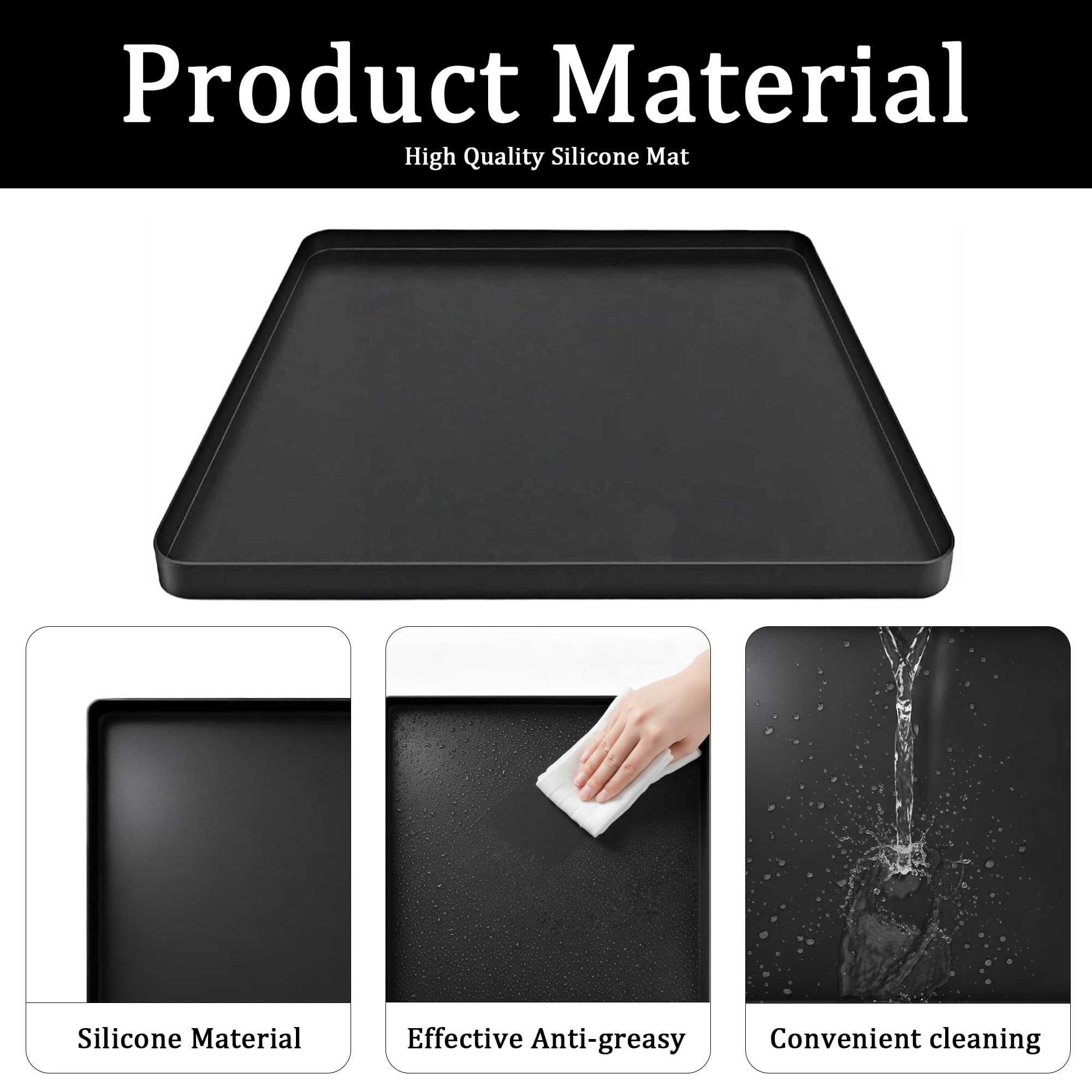 Water Cooler Mat, 19.7" x 19.7" Silicone Under Water Dispenser Mat, Spill-Proof Floor Protector for Wood Floors & Carpets (Black) - 3