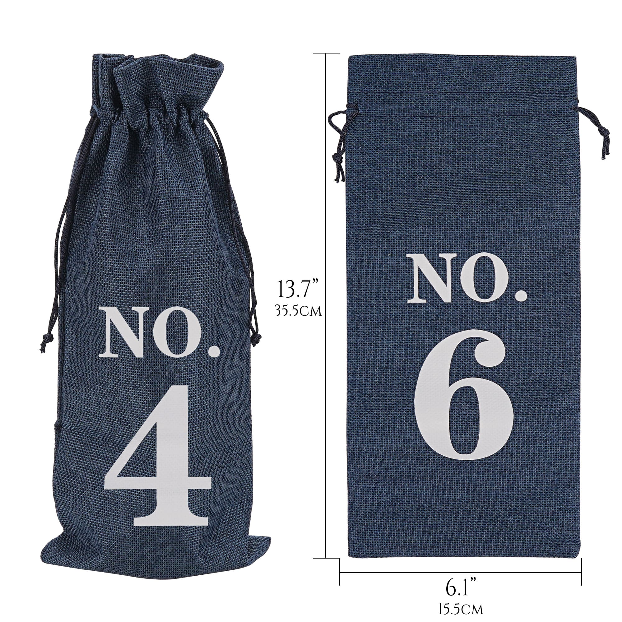 JANKOW 10 Pcs Numbered Burlap Wine Bags, Blind Tasting Wines Bags, Wine Gift Bag with Drawstring, Reusable Linen Wines Bottle Covers for Home Storage Wedding Party Decoration (Navy blue) - 1