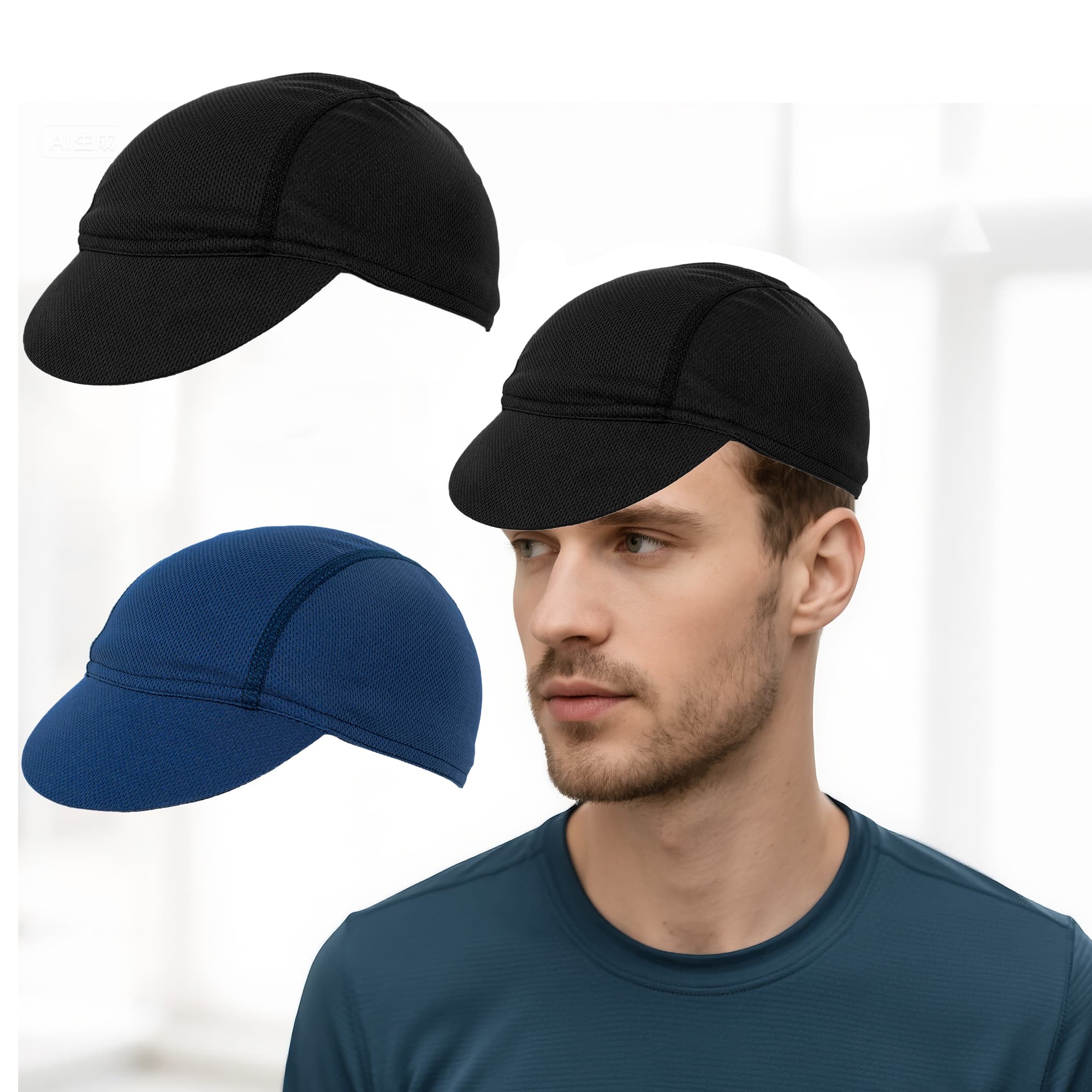 RidingRush Cycling Cap for Men 2 Pack, Breathable Bike Hat Under Helmet, Lightweight Bicycle Caps for Road & MTB Riding, Sun Protection Cycling Hats - 7