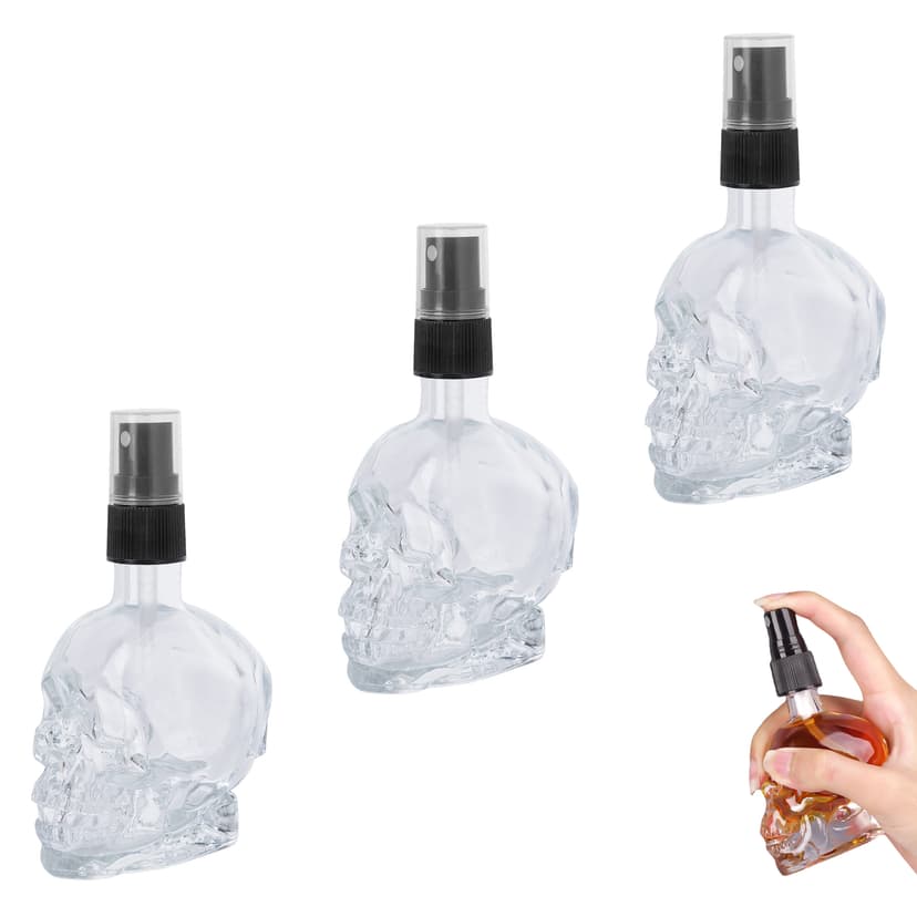 JANKOW Skull Shaped Spray Bottle, Skull perfume bottle, 60ml Skull perfume bottles empty, Refillable Liquid Travel Accessories, Suitable for Travel, Business Trips, Family Bathrooms (3 Pcs)