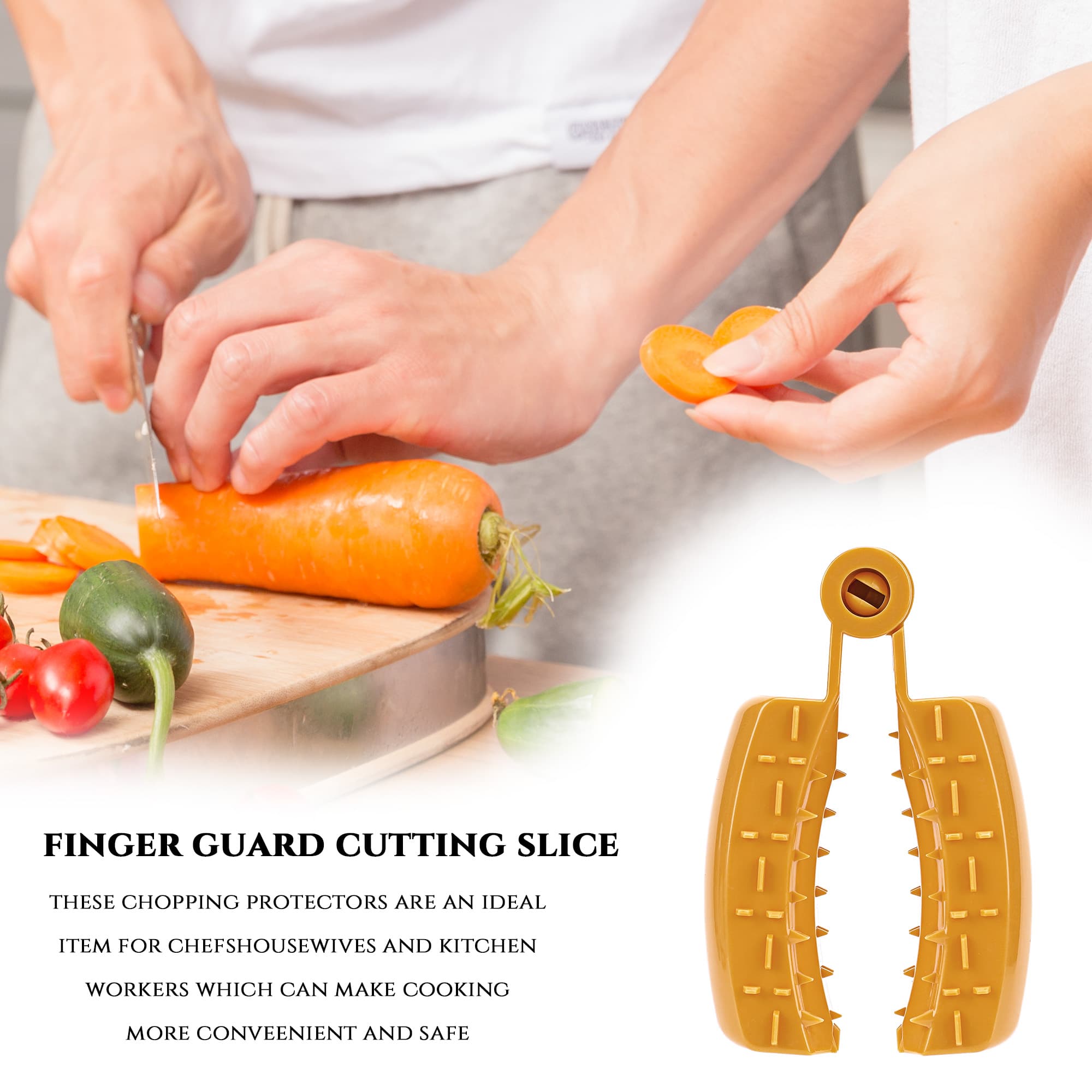 JANKOW 1Pcs Finger Guard Cutting Slice Vegetables, Fruits Hand Protector, Kitchen Tool, Slicer, Grater Food Safety Holder for Chopping Grating (Yellow) - 3