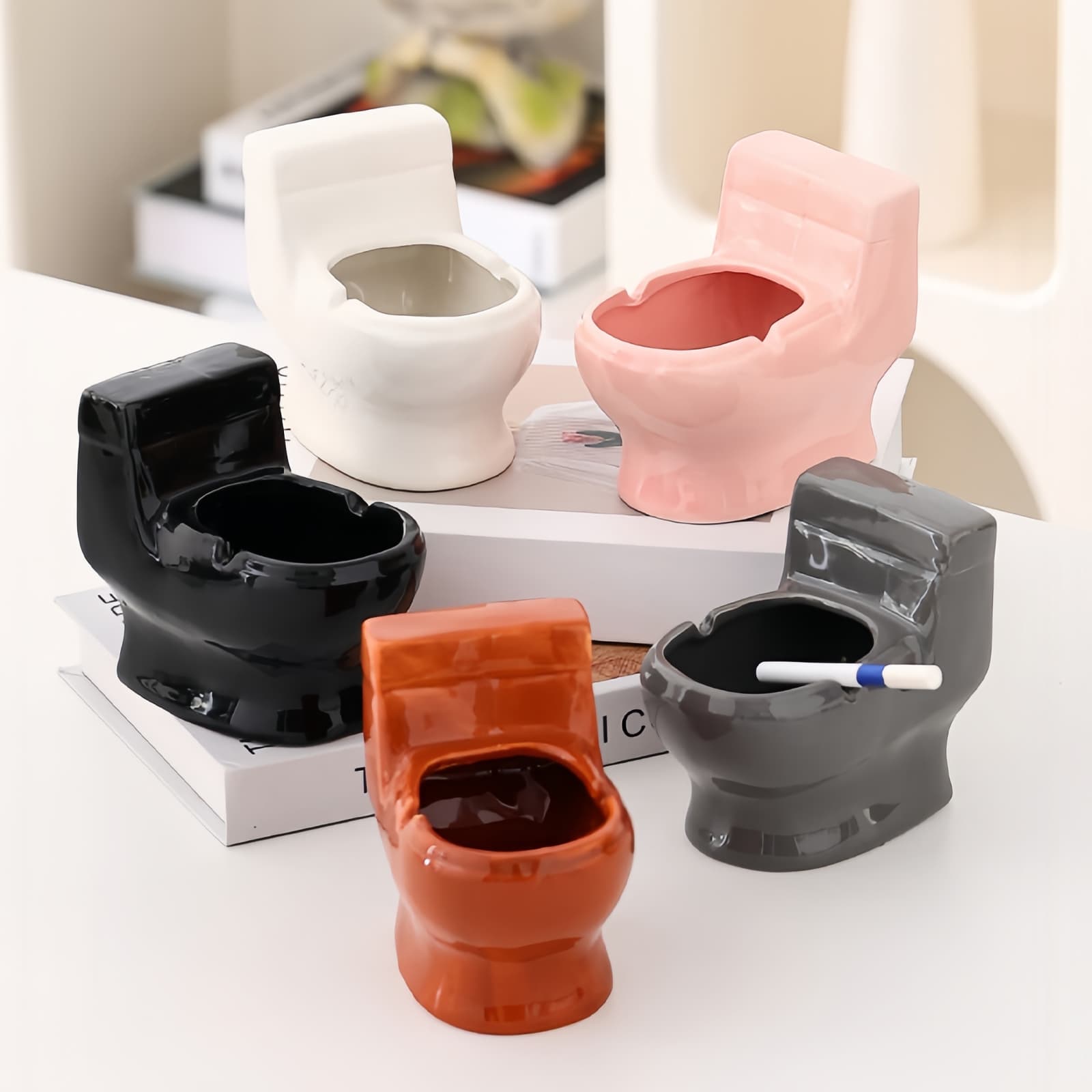 JANKOW Toilet-Shaped Ashtray - Creative and Trendy Decorative Office Ornament for Home and Office (Grey) - 3