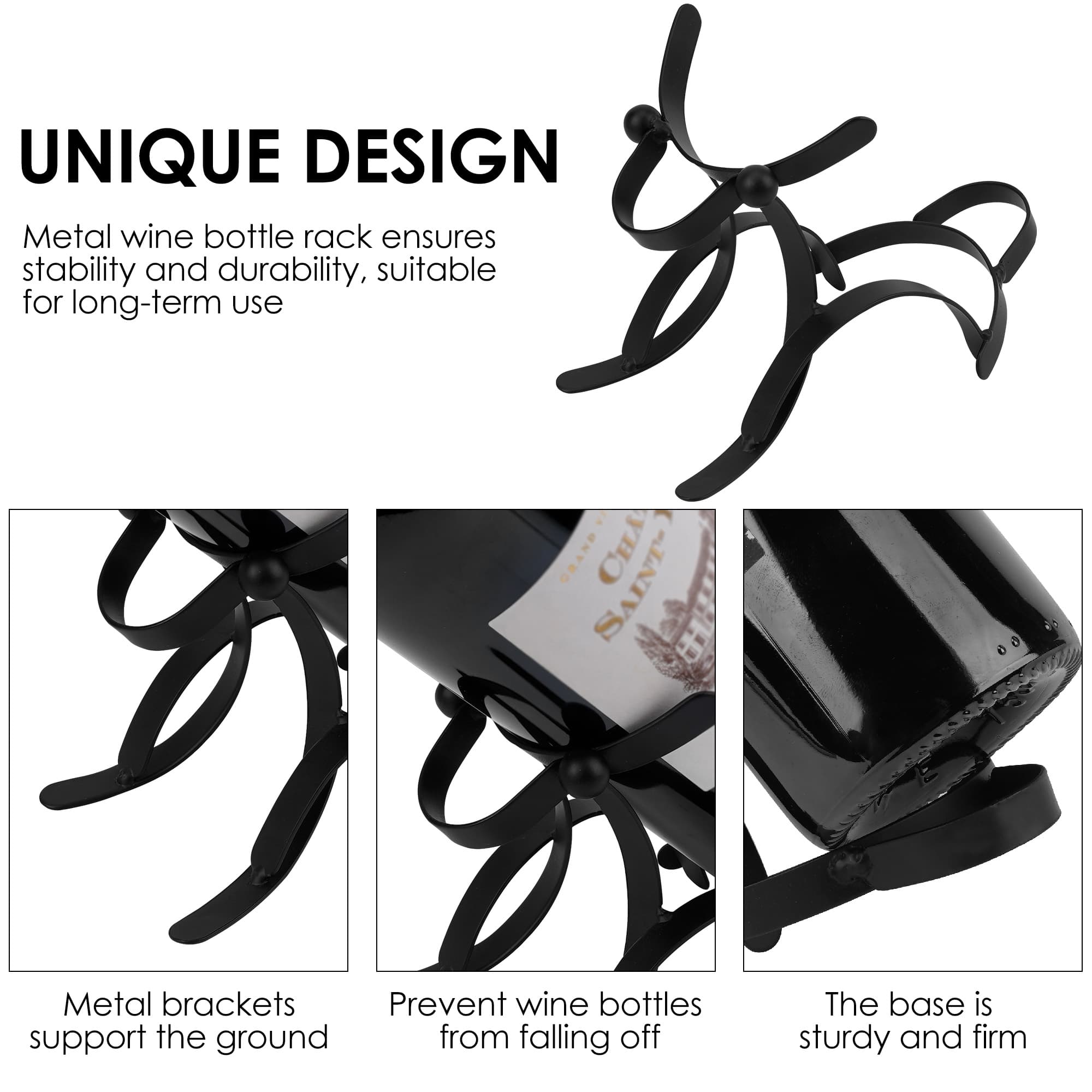 JANKOW Stainless Steel Dog-Shaped Wine Bottle Holder, Set of 2, Black Metal Countertop Wine Rack, Decorative Tabletop Bottle Stand for Bar, Kitchen and Dining, Gifts for Wine Lovers - 2