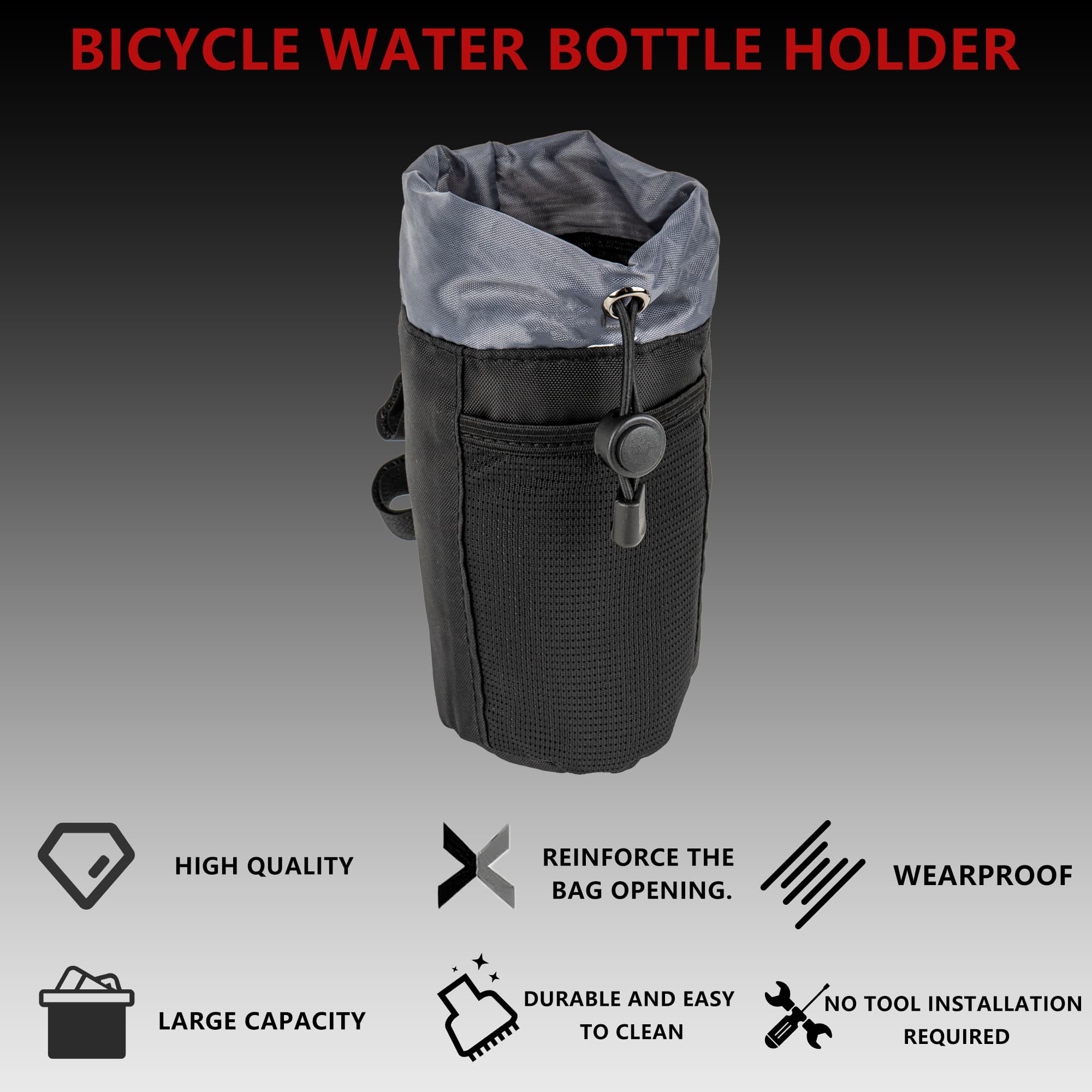 RidingRush Bike Water Bottle Holder Bag, Handlebar Bottle Pouch with Drawstring Closure, Lightweight Nylon Cup Holder with Mesh Pocket and Adjustable Straps for Road, MTB, Commuter Bikes - 2