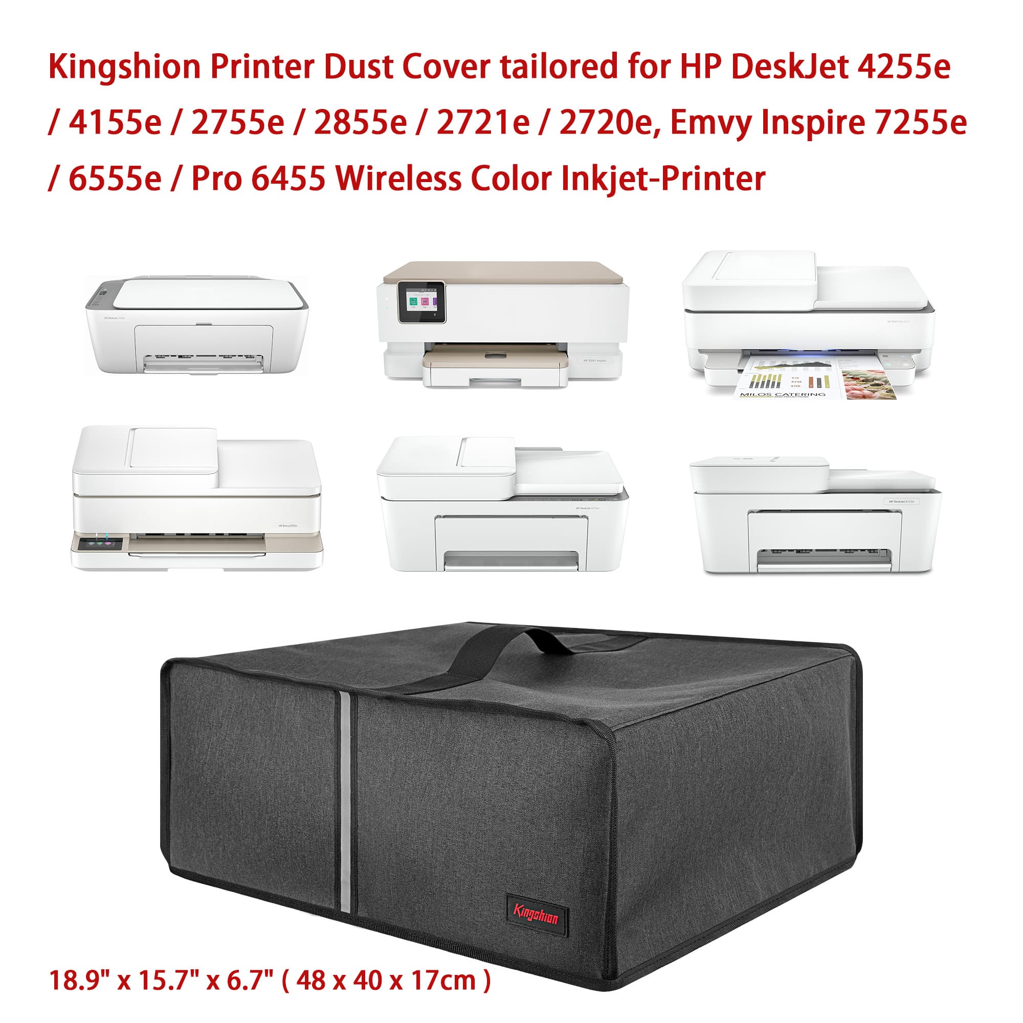 Kingshion Printer Dust Cover with Handle, Heavy Waterproof Fabric, Compatible with HP DeskJet 4255e/4155e/2755e/2855e/2721e/2720e, Emvy Inspire 7255e / 6555e / Pro 6455 Printer Protection - Dark Gray - 3
