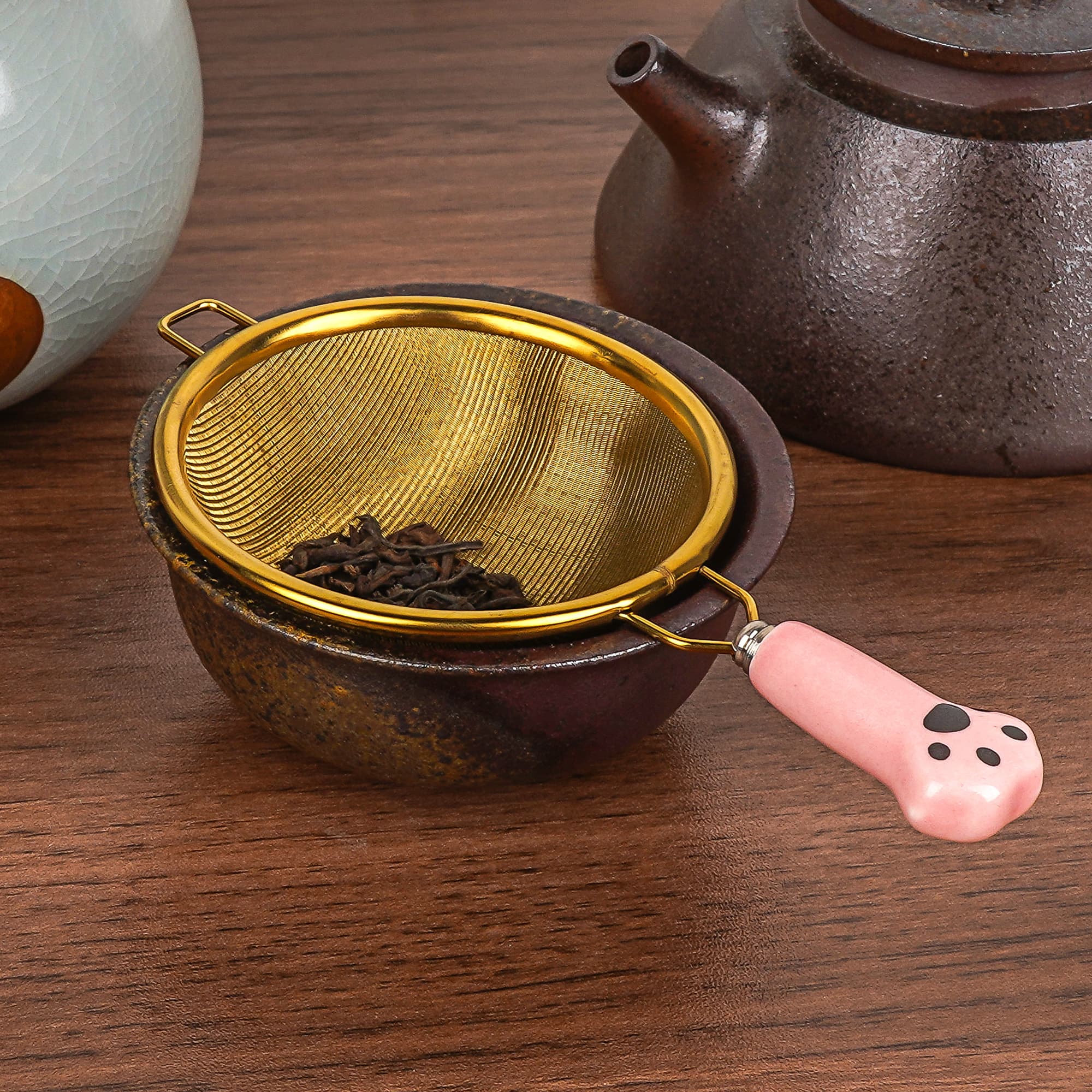 JANKOW 304 Stainless Steel Cat Paw Tea Strainer, Pink Handle Fine Mesh Loose Leaf Tea Infuser, 1-Pack - 6