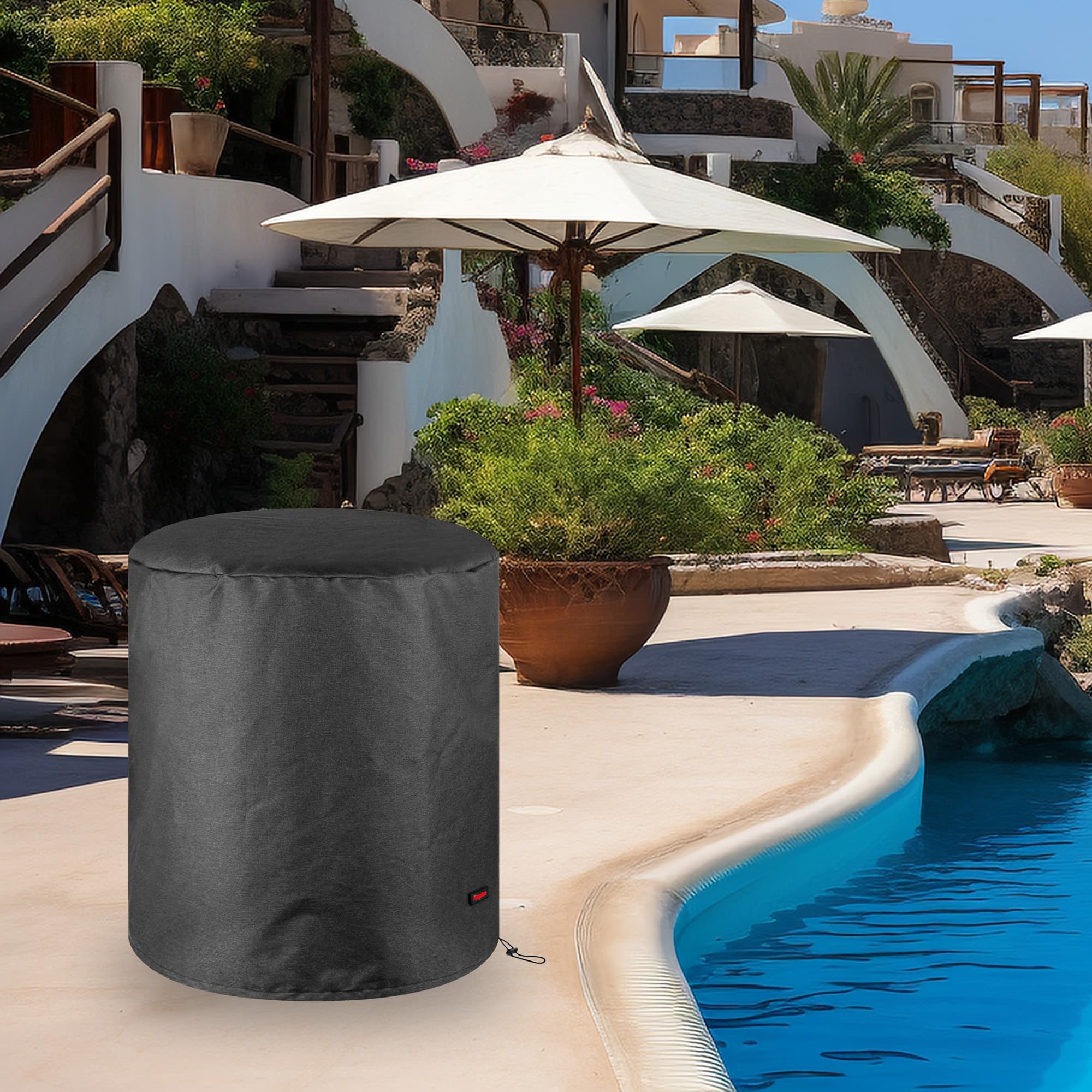 Kingshion Waterproof Outdoor Patio Cooler Bar Table Cover - Compatible with Keter 7.5-Gal Cool Bar Table, Heavy-Duty Round Beer Cooler Cover 24" Diameter X 26" Height, Dark Grey - 4