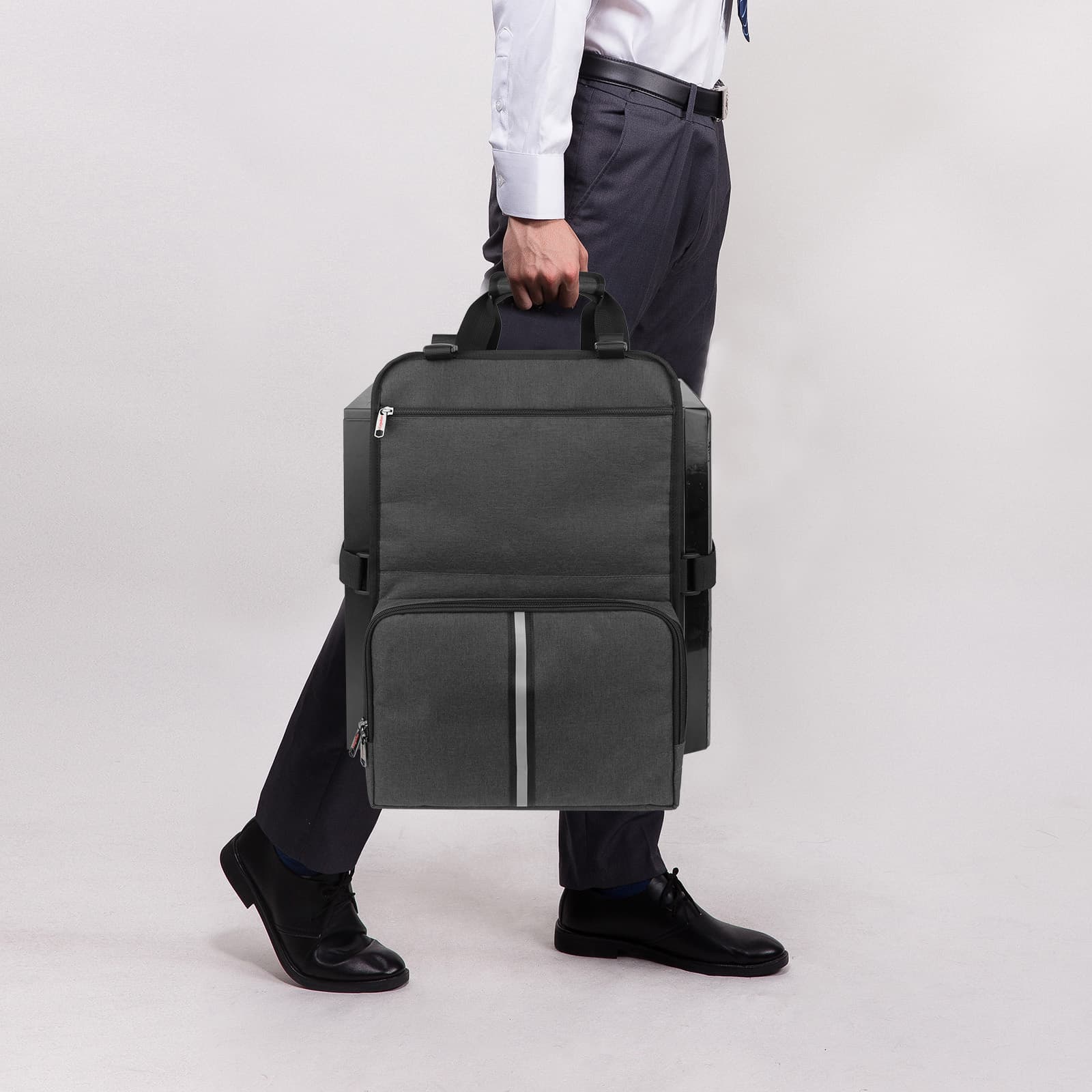 Kingshion Portable Pc Case with Handle, Desktop Computer Case Belt Holder with Pockets for Keyboard,Cable, Headphone, Ideal for Transporting On The Go - Dark Grey - 4