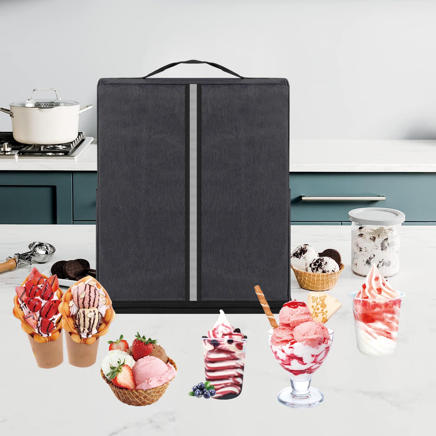 Kingshion Ice Cream Maker Storage Bag Compatible with Ninja Creami Breeze NC201,NC299AMZ,Ninja NC301,Family Picnic, Outdoor Barbecue, Home Cooking(Dark Grey) - 6