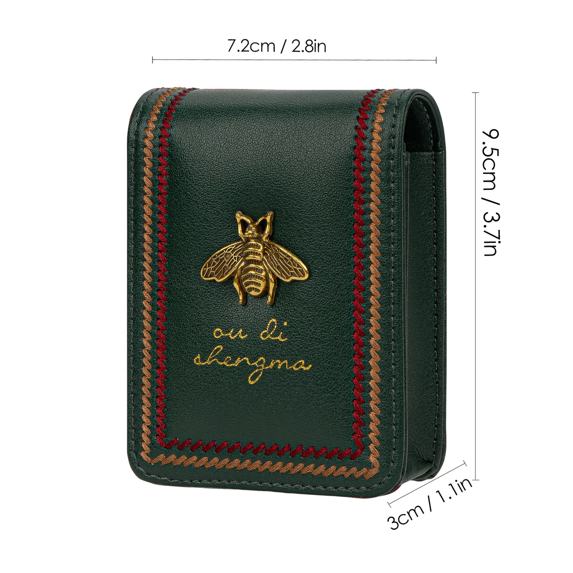 JANKINGS Genuine Leather Lipstick Case with Mirror, Mini Portable Makeup Bag for Purse, Dark Green, 1-Pack - 1